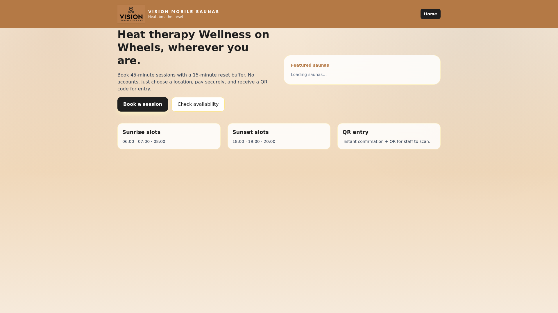 website screenshot of https://visionmobilesaunas.co.uk/