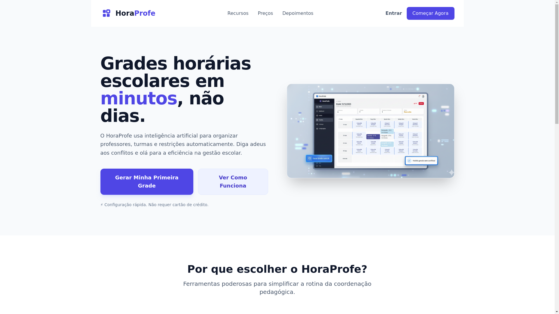 website screenshot of https://horaprofe.com.br/