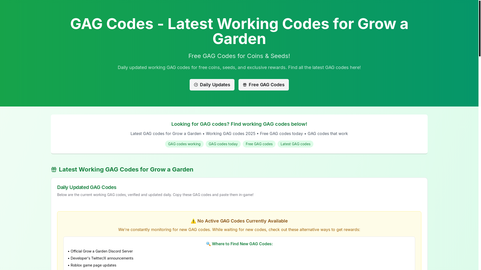 website screenshot of https://gagcodes.com/