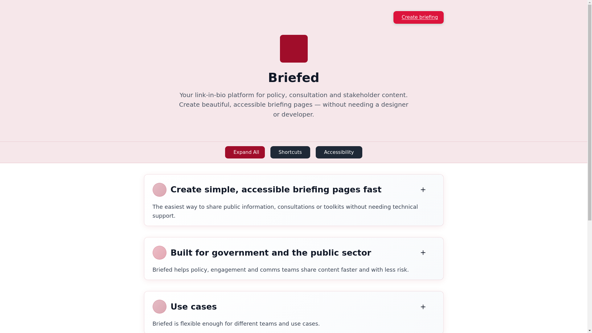 website screenshot of https://briefed-staging.pages.dev/