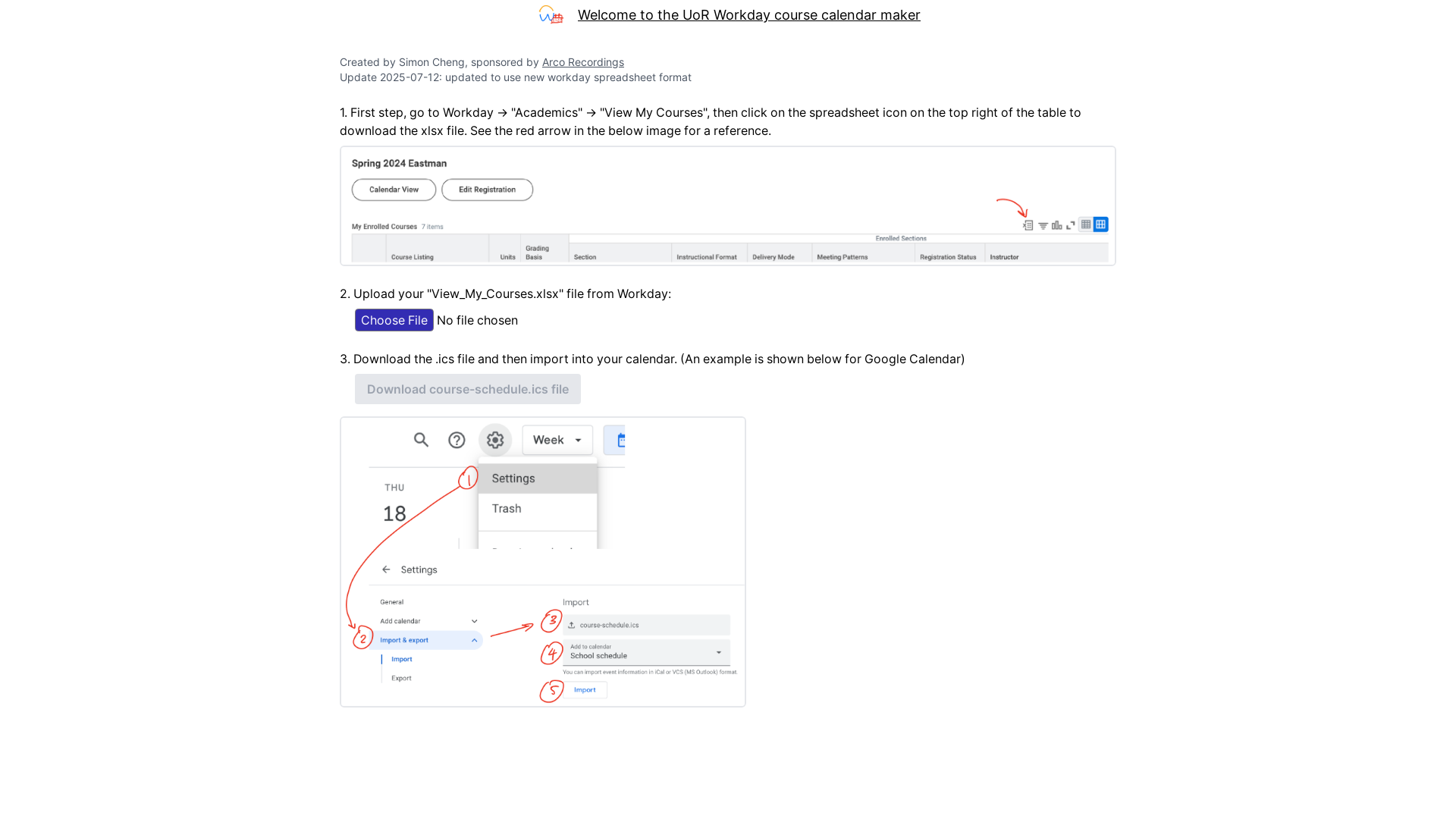 website screenshot of https://uor-course-calendar-maker.pages.dev/