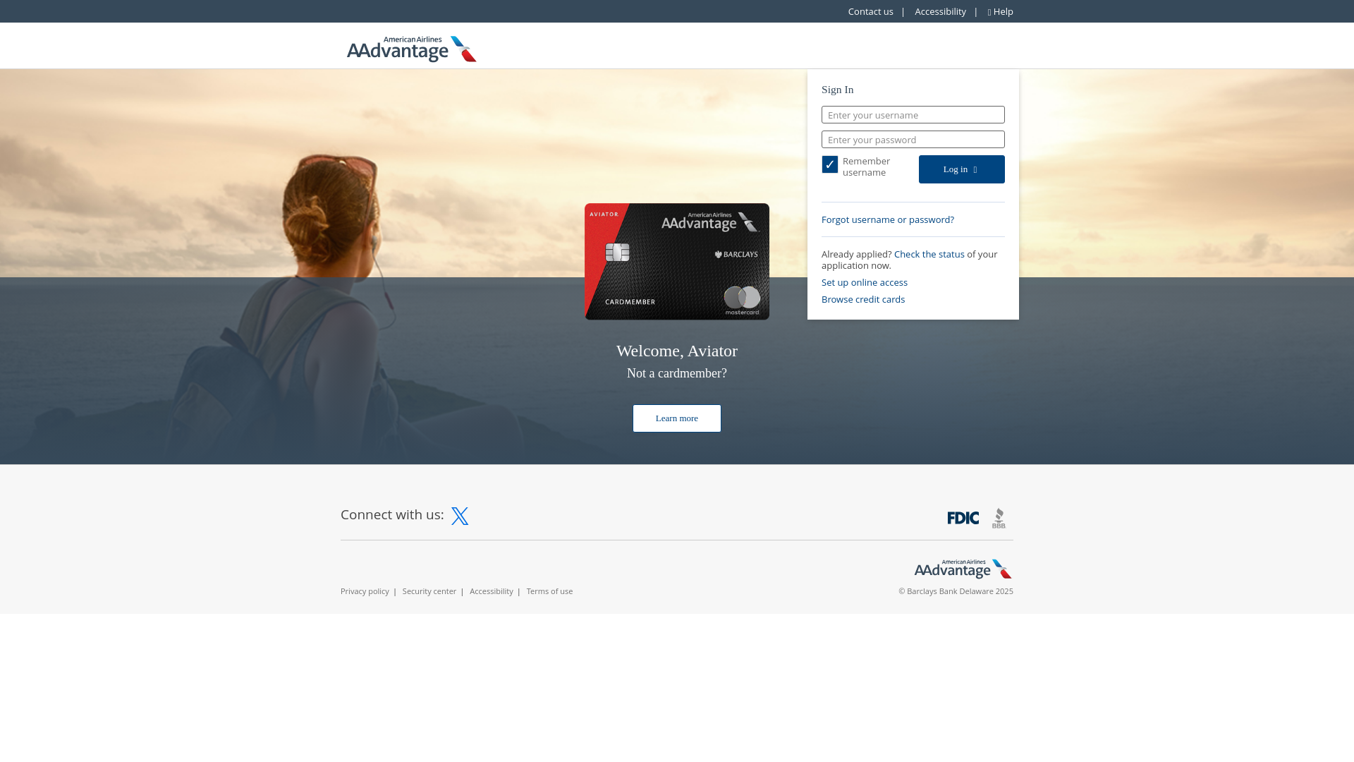 website screenshot of https://aviatormastercard.com/
