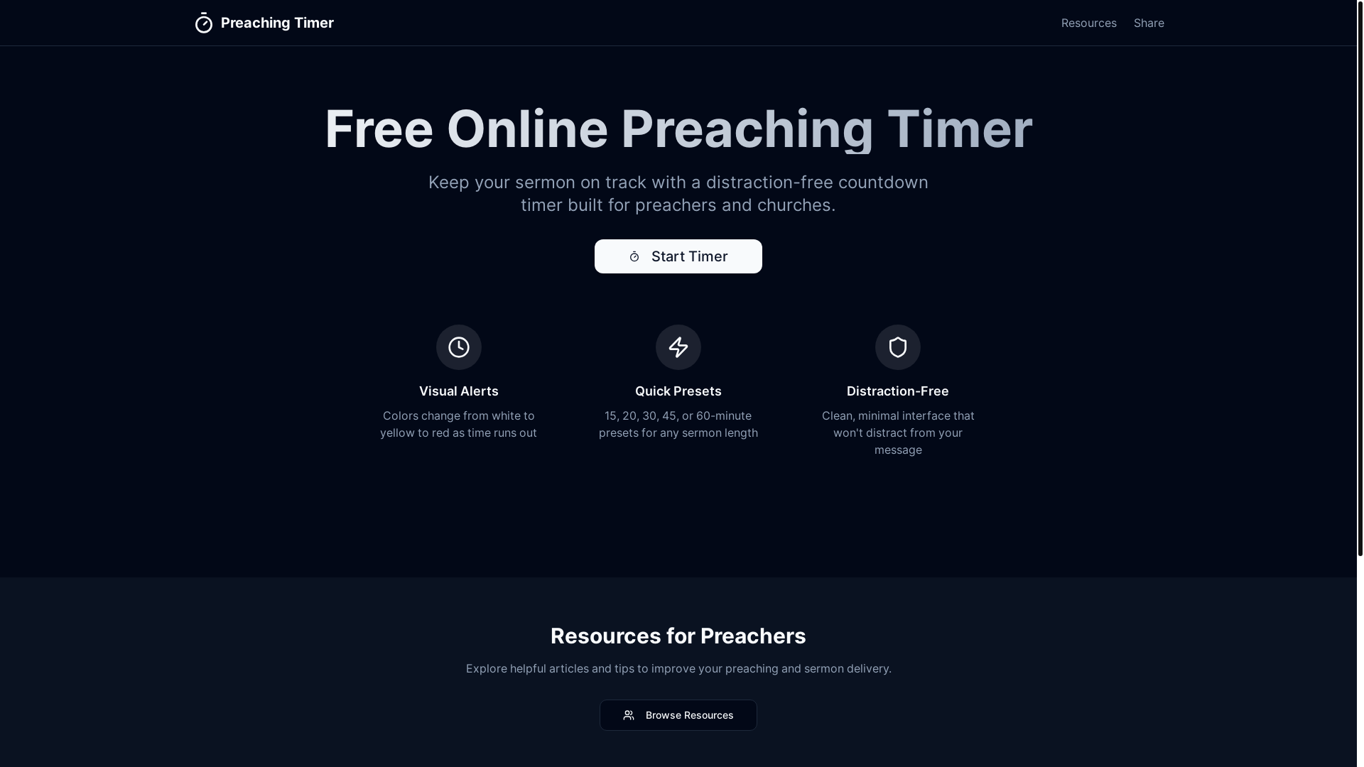 website screenshot of https://preachingtimer.com/