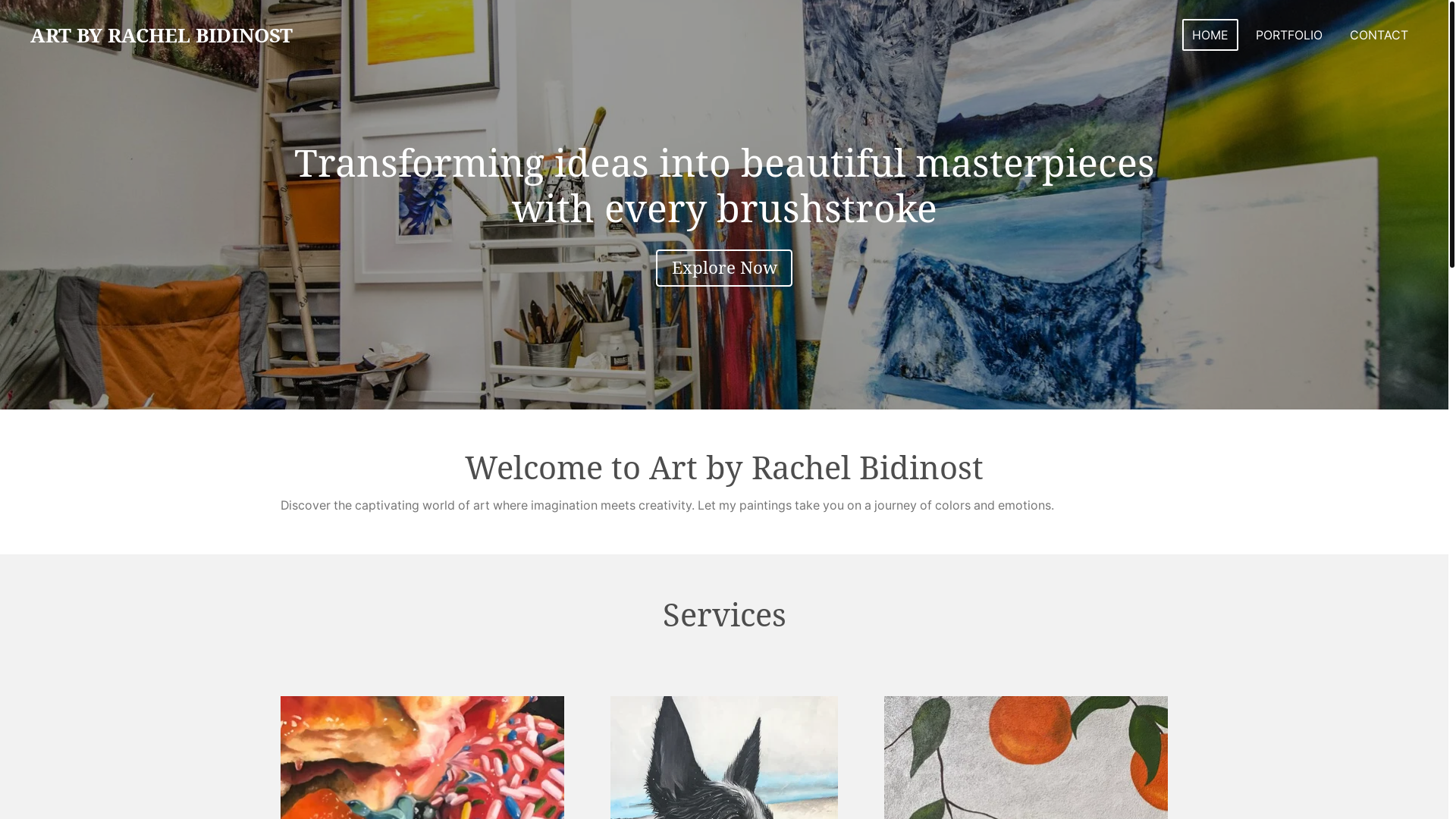 website screenshot of https://artbyrachelbidinost.com/