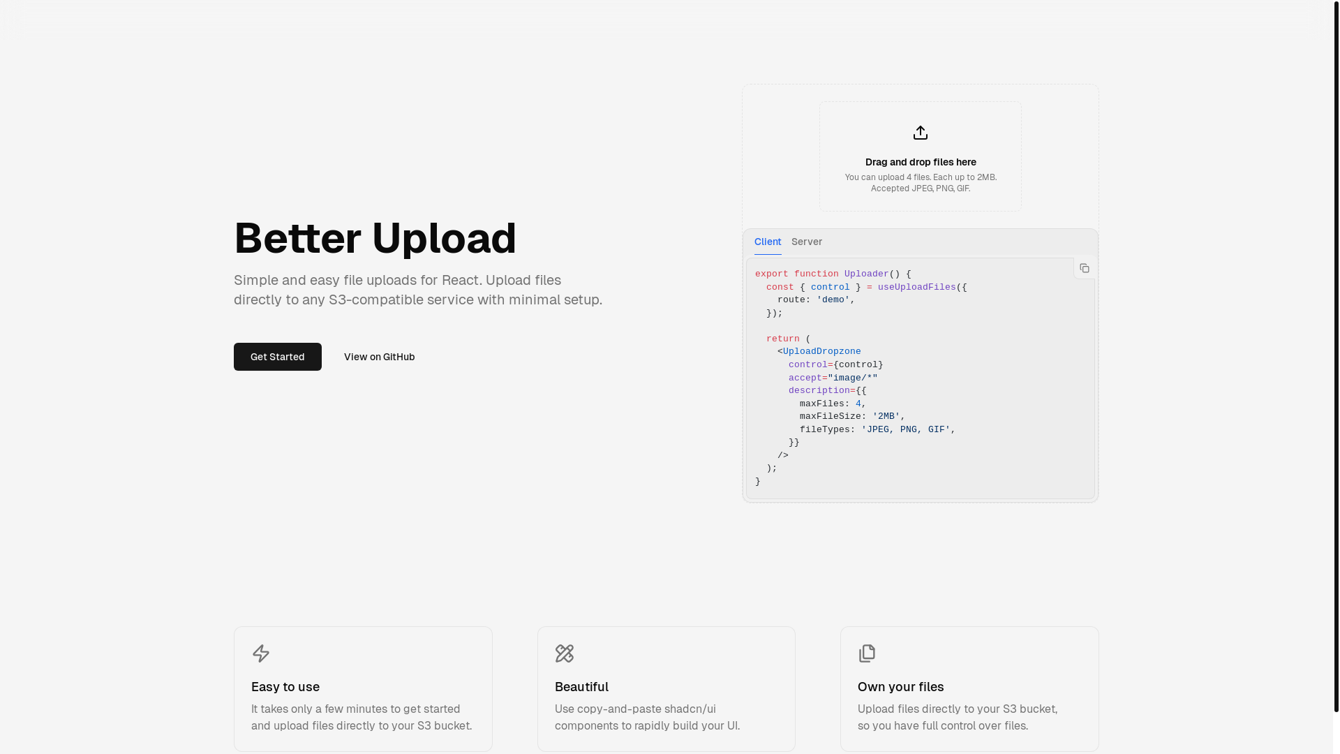 website screenshot of https://better-upload-docs.pages.dev/