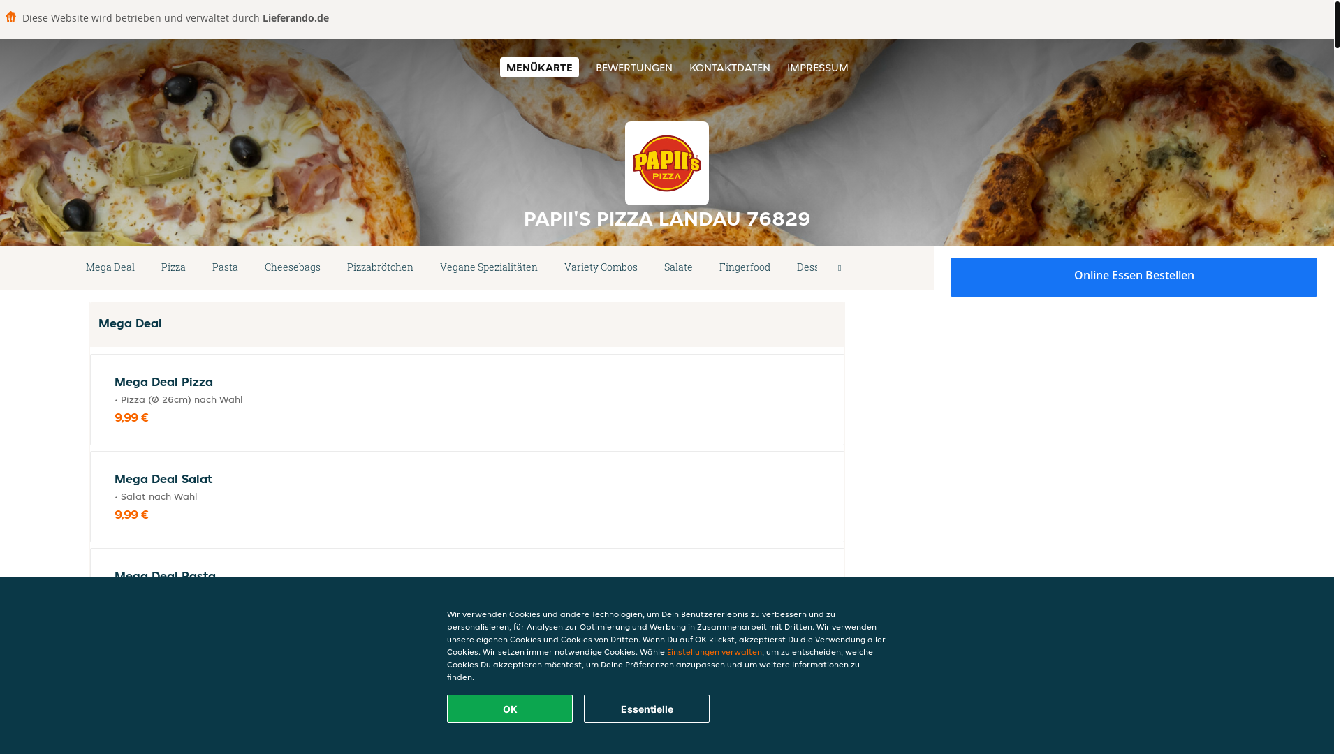 website screenshot of https://papiispizza-landau.de/