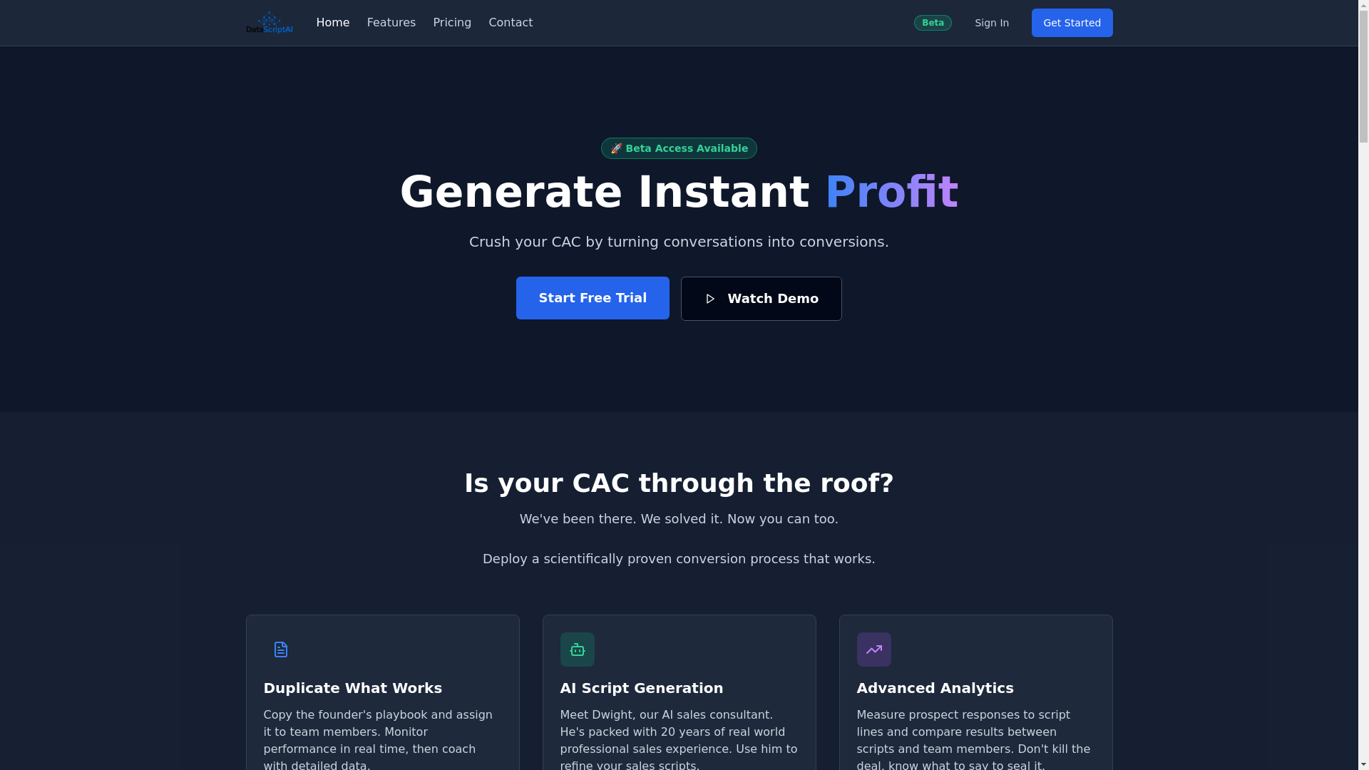 website screenshot of https://exploredatascriptai.com/