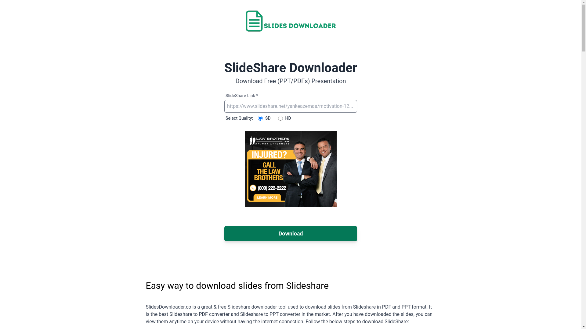 website screenshot of https://www.slidesdownloader.co/