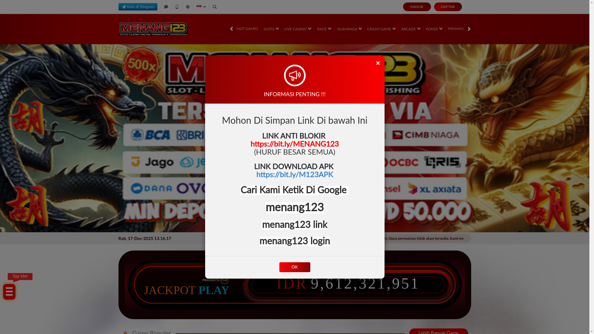 website screenshot of https://menang123pizza.com/