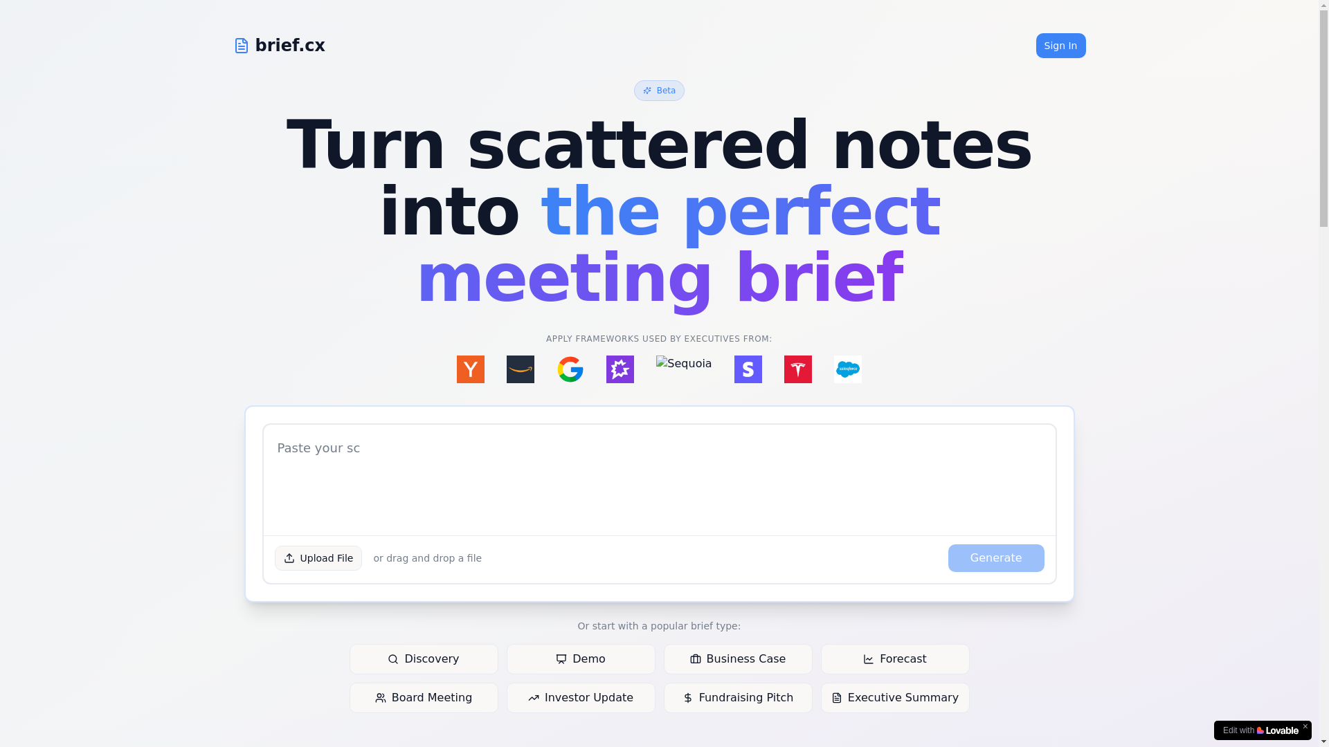 website screenshot of https://briefgpt.co/