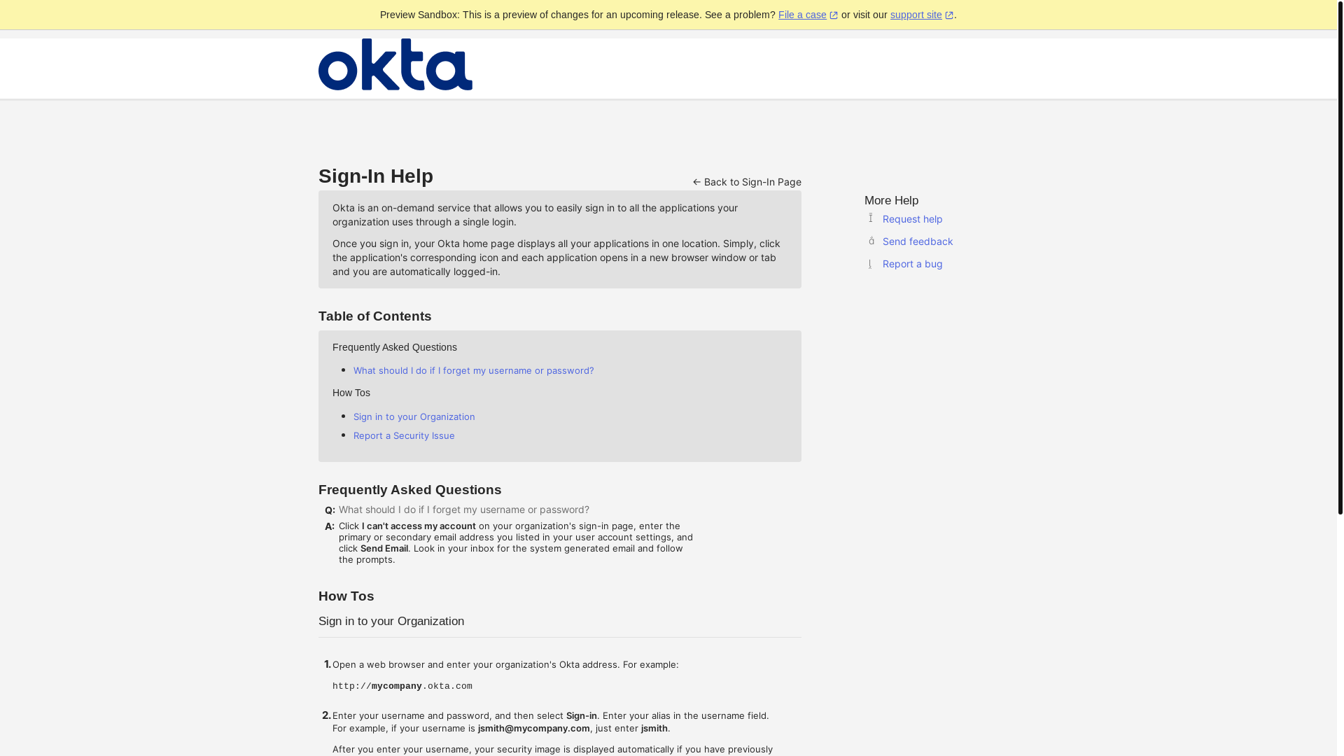 website screenshot of https://dev-329558.oktapreview.com/help/login