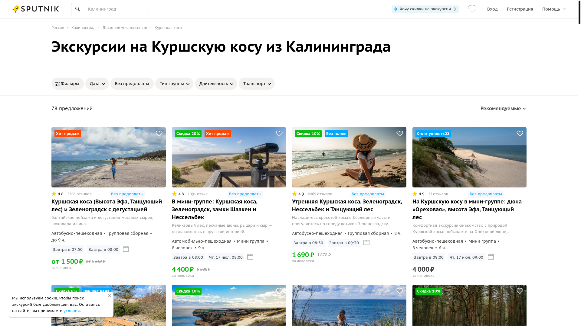 website screenshot of https://kurshskaya-kosa-ekskursiya.ru/