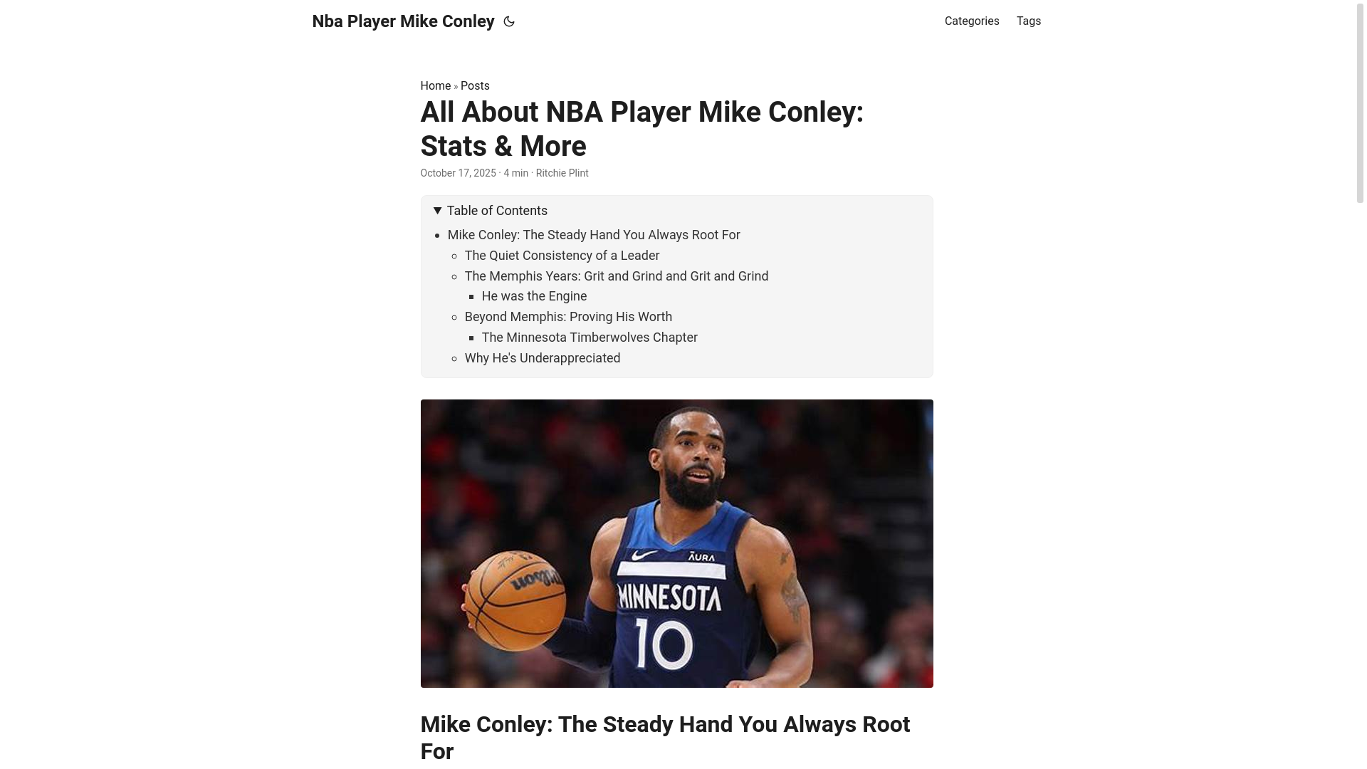 website screenshot of https://nba-player-mike-conley.pages.dev/