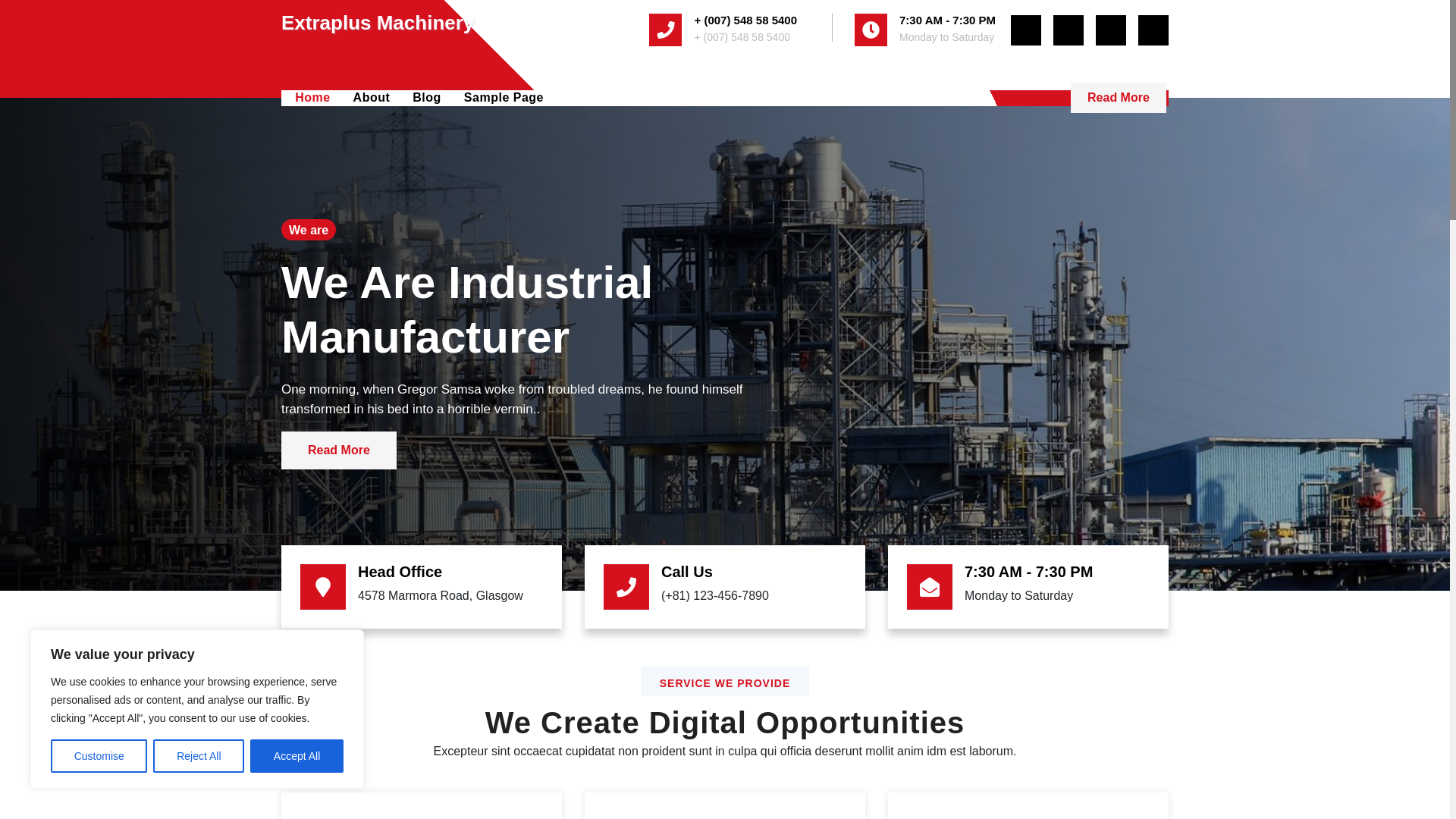 website screenshot of https://extraplusmachinery.com/