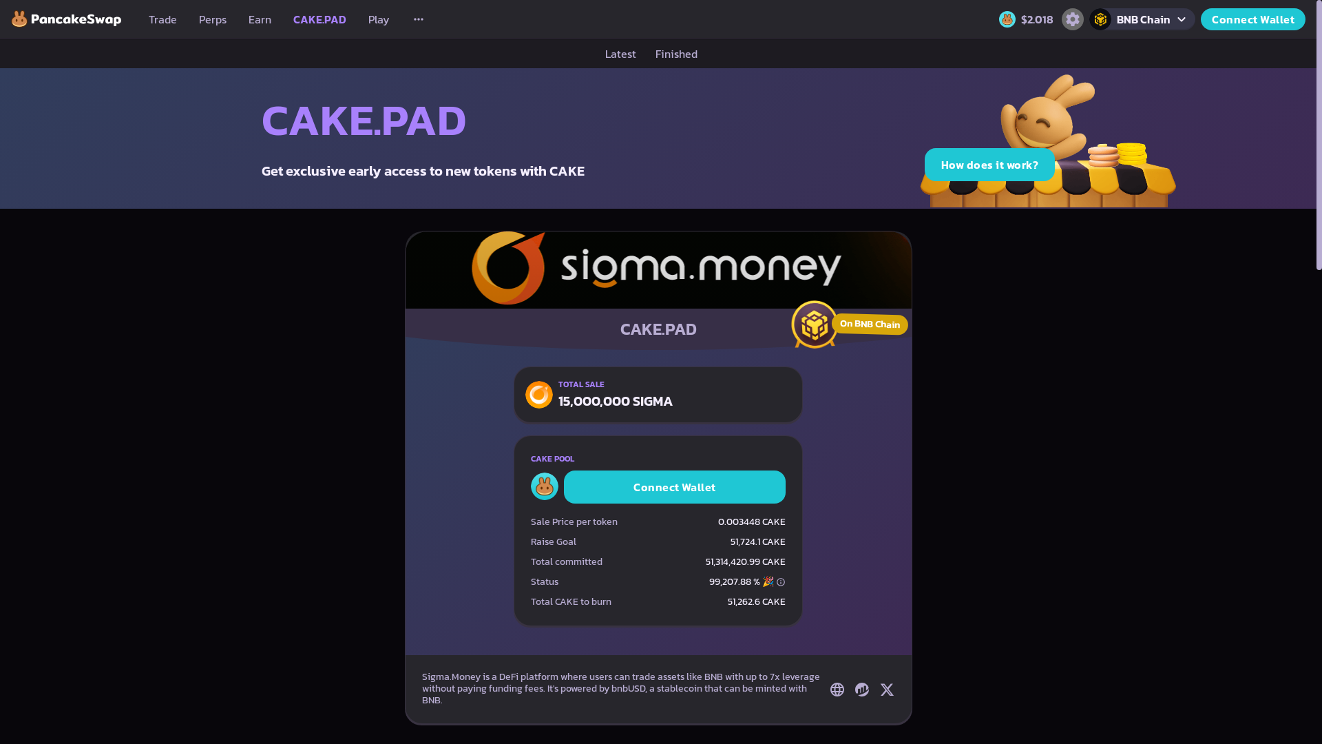 website screenshot of https://pancakeswap-cakepad.com/