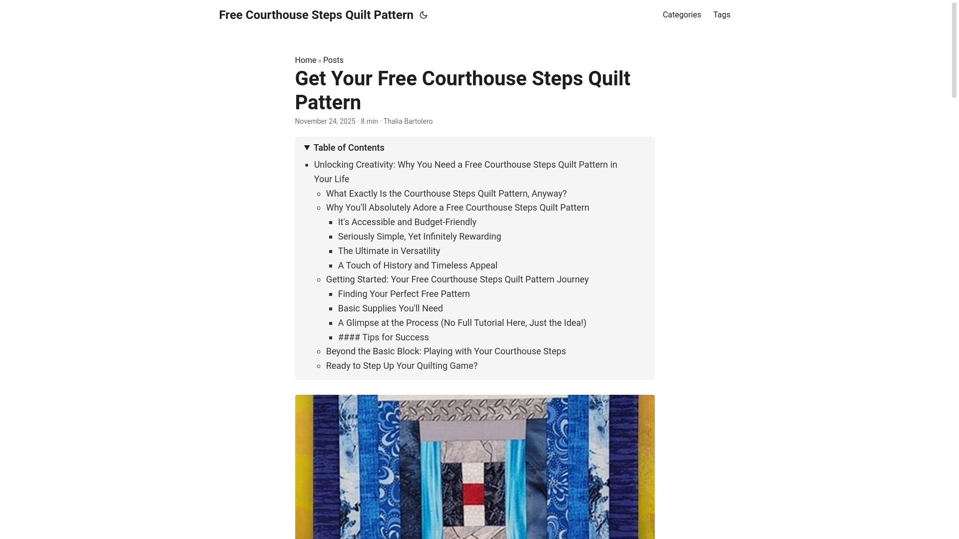 website screenshot of https://freecourthousestepsquiltpattern.pages.dev/