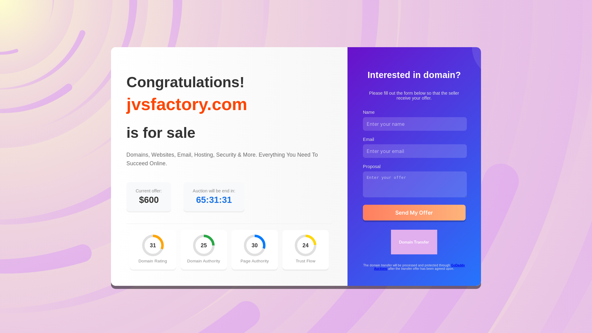 website screenshot of https://jvsfactory.com/