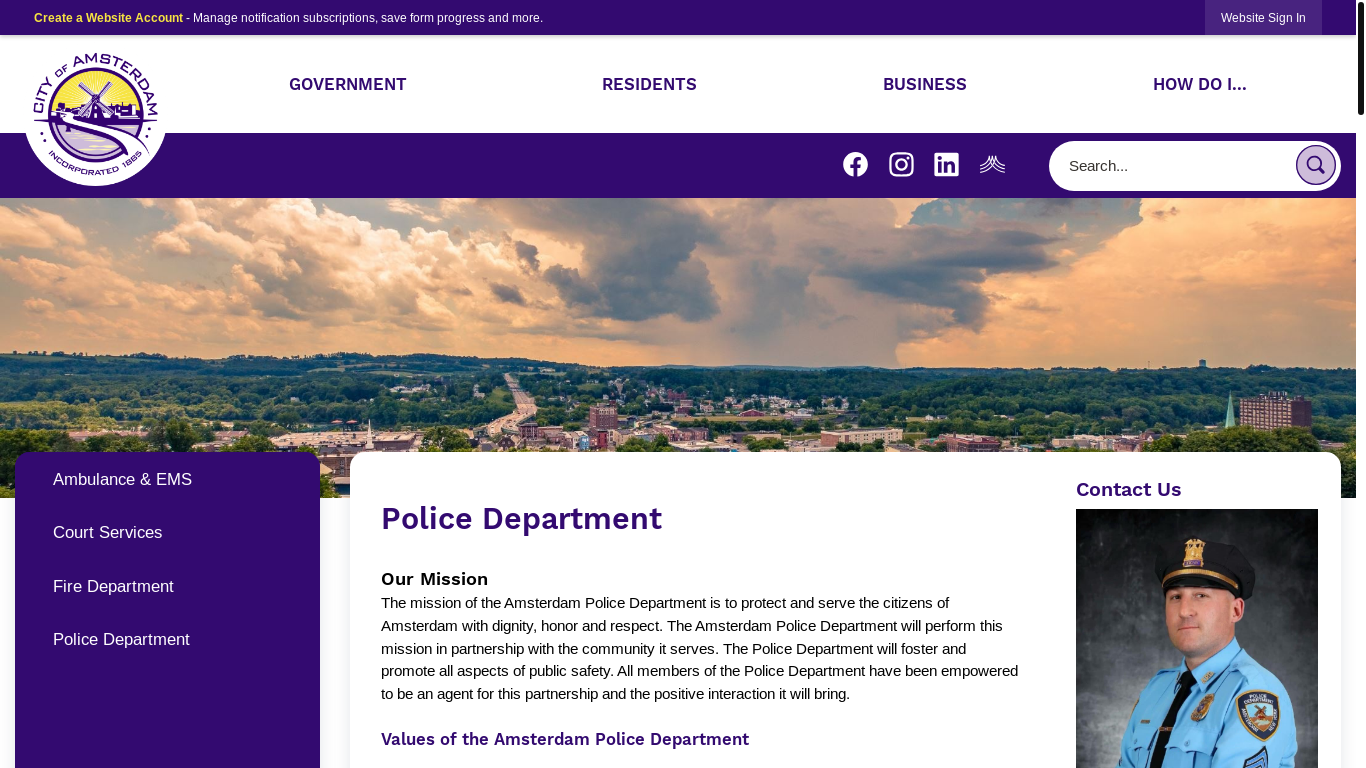website screenshot of https://amsterdamnypd.gov/
