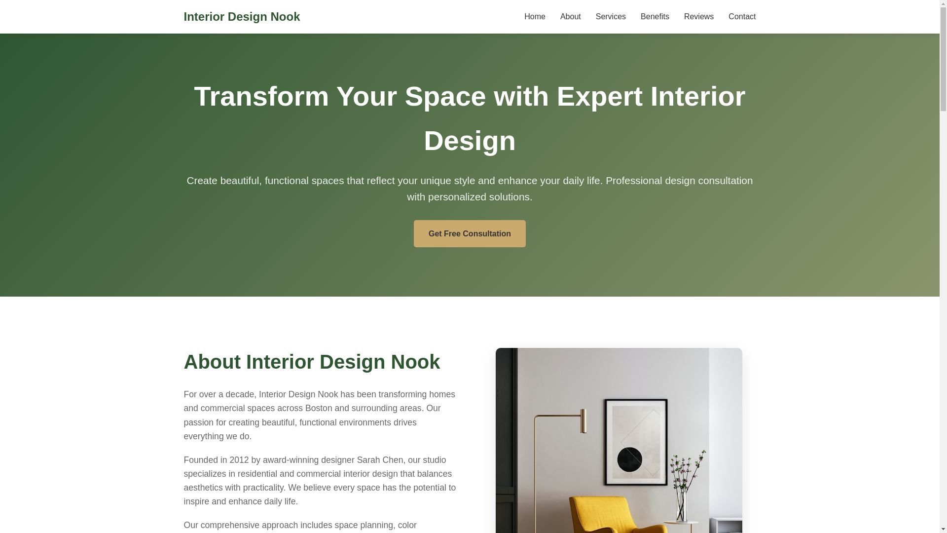 website screenshot of https://interiordesignnook.digital/