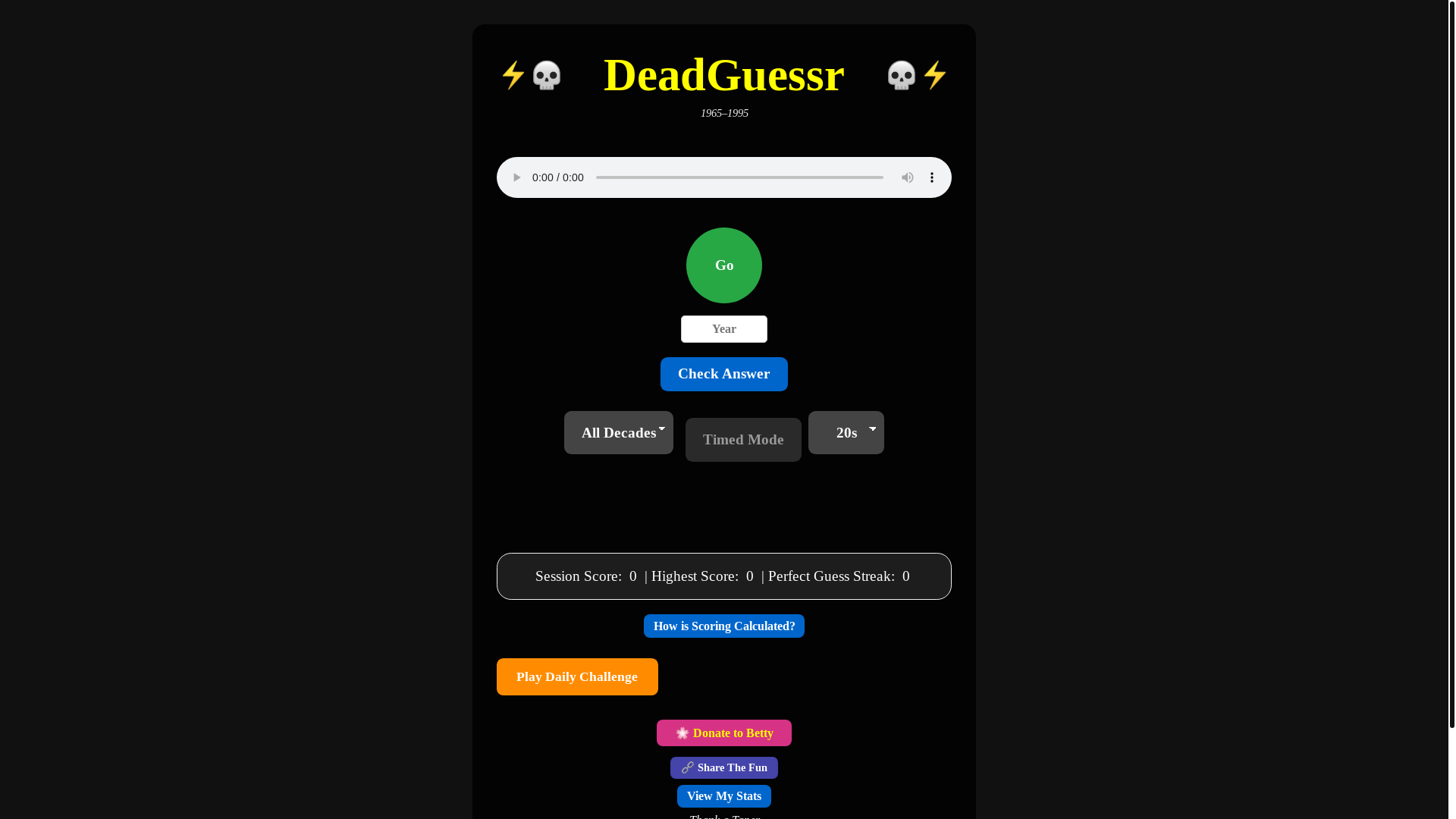 website screenshot of https://guessthedead.net/