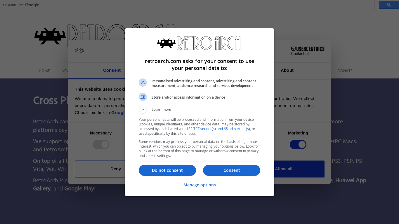 website screenshot of https://www.retroarch.com/?page=platforms