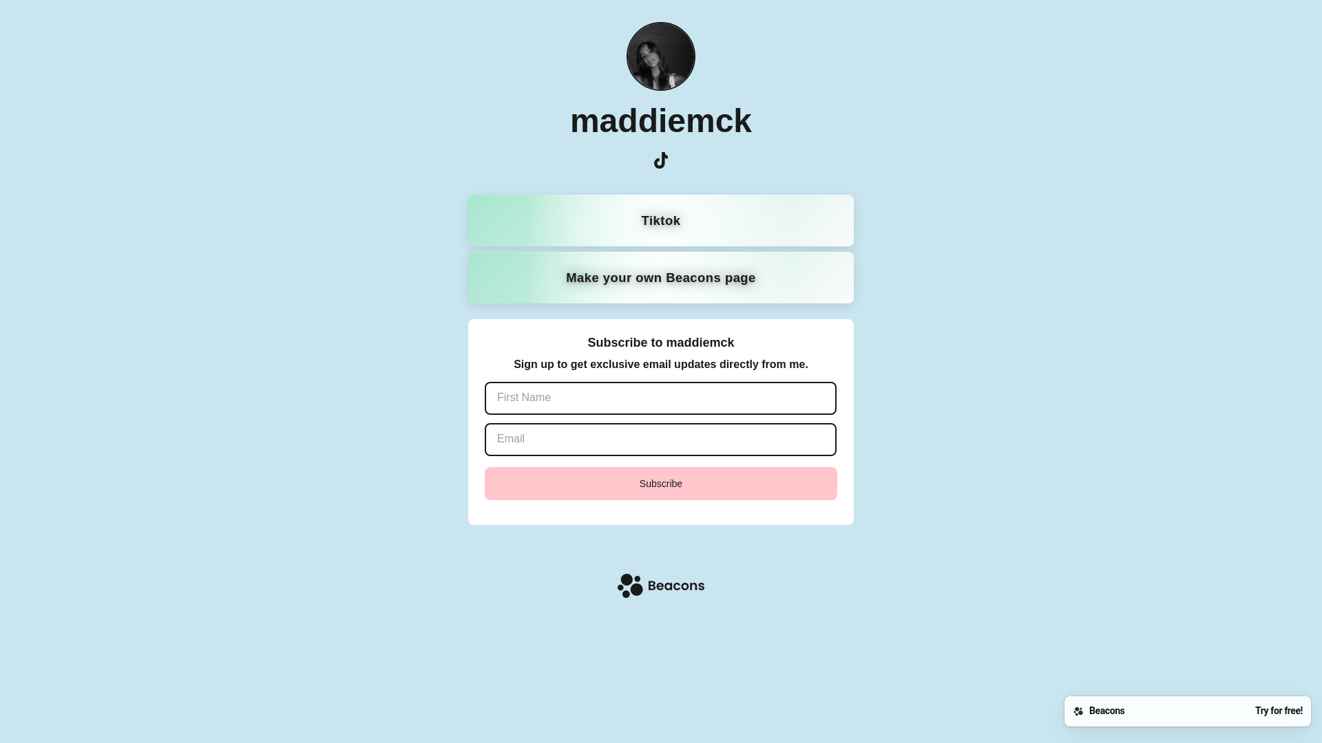 website screenshot of https://maddiemck.store/