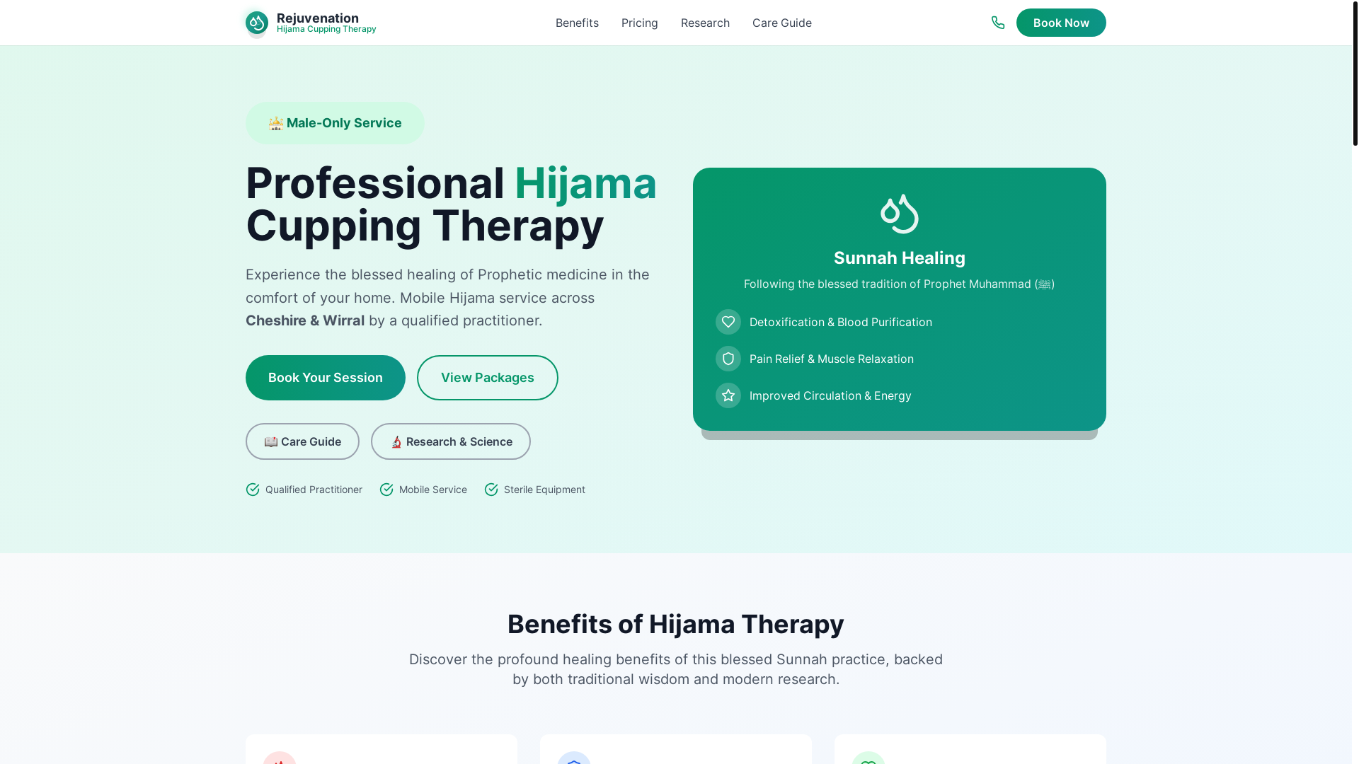 website screenshot of https://rejuvenationhijamacupping.co.uk/