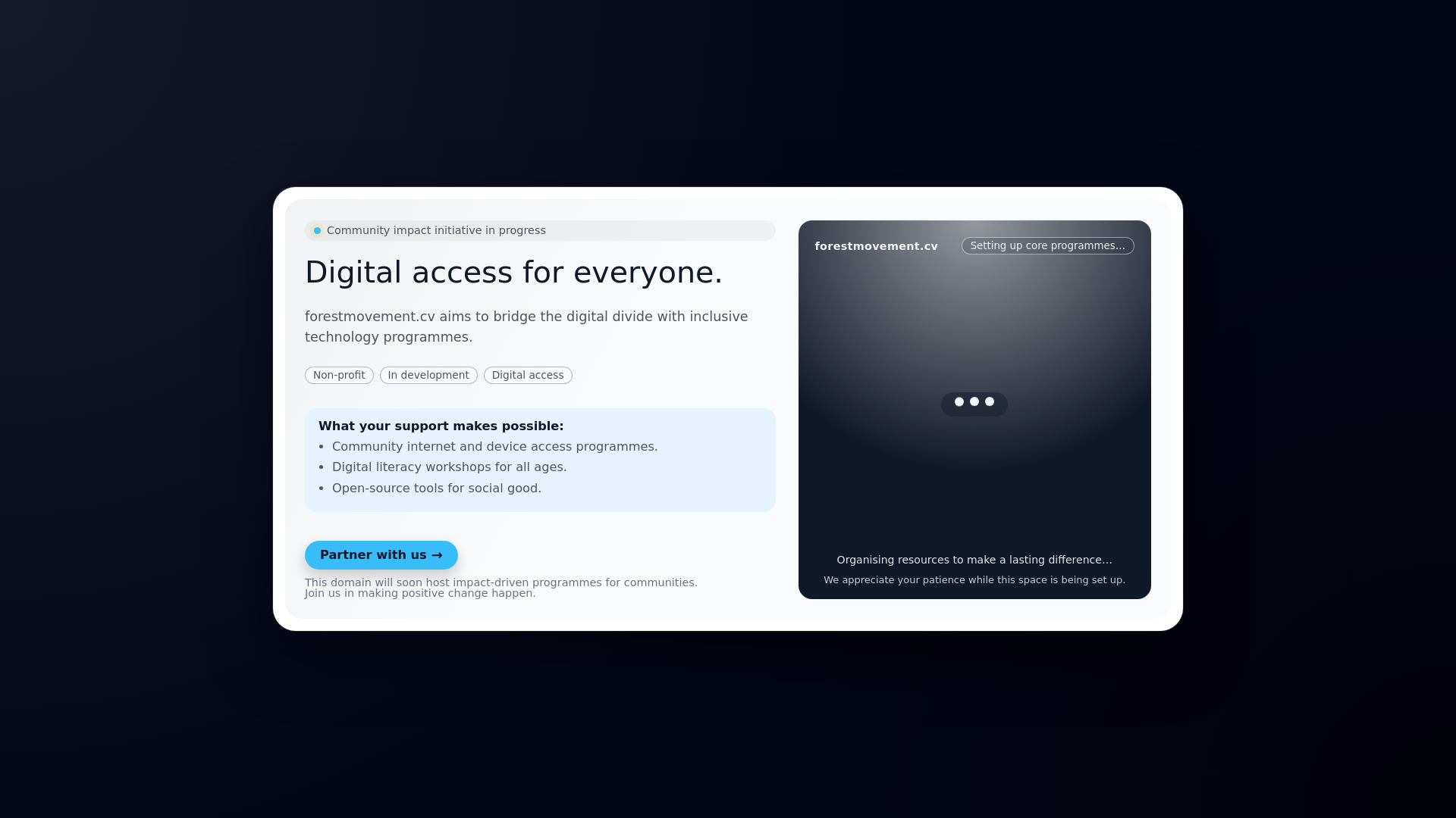 website screenshot of https://forestmovement.cv/