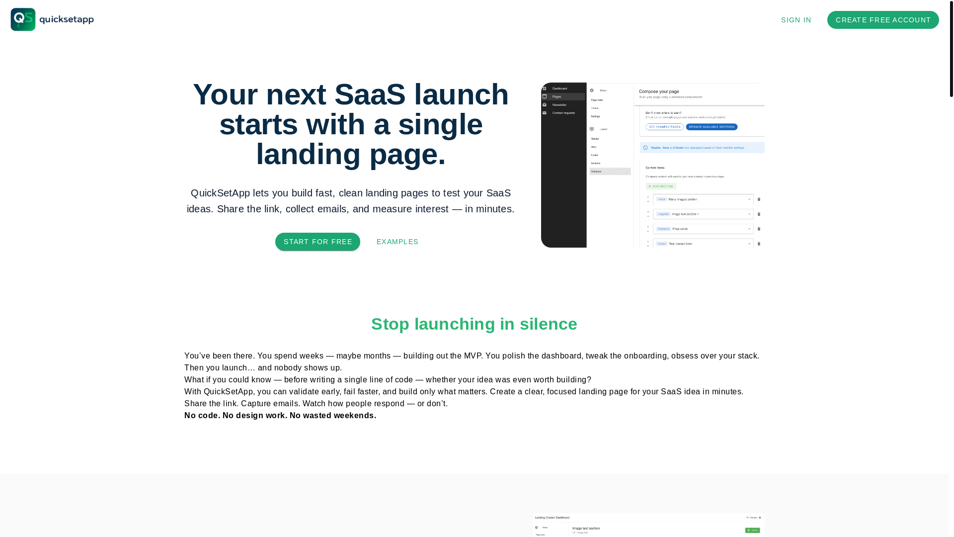 website screenshot of https://quickset.app/