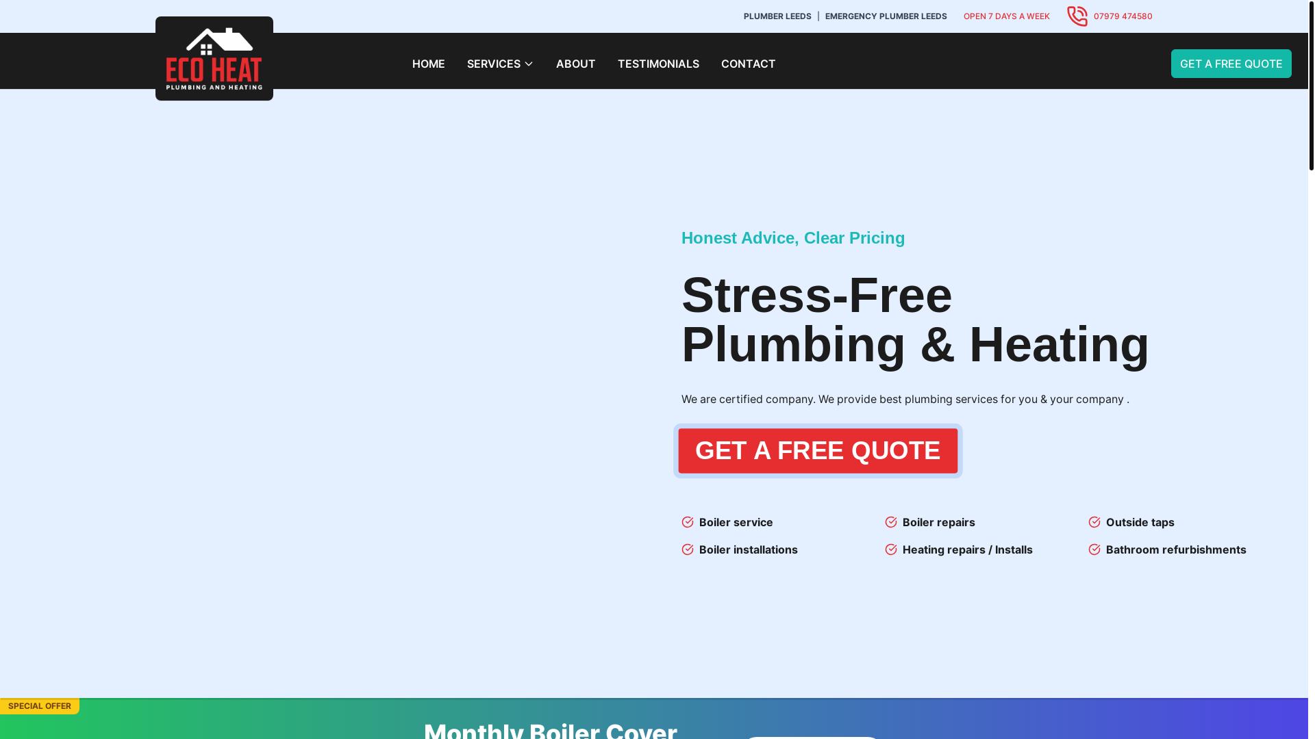 website screenshot of https://ecoheat.org.uk/