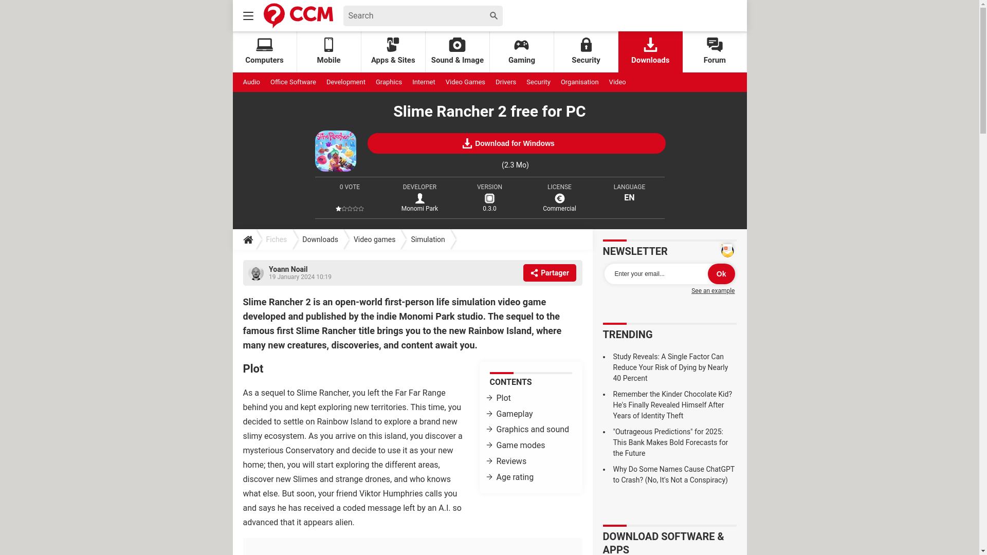 website screenshot of https://ccm.net/downloads/video-games/10047-slime-rancher-2/