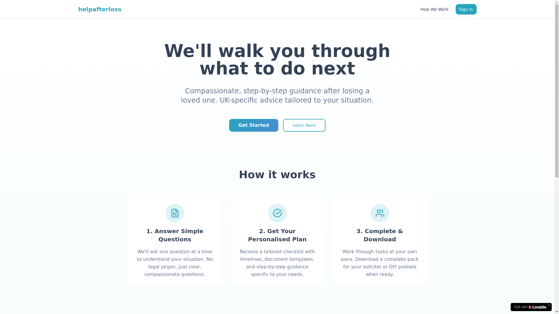 website screenshot of https://helpafterloss.co.uk/