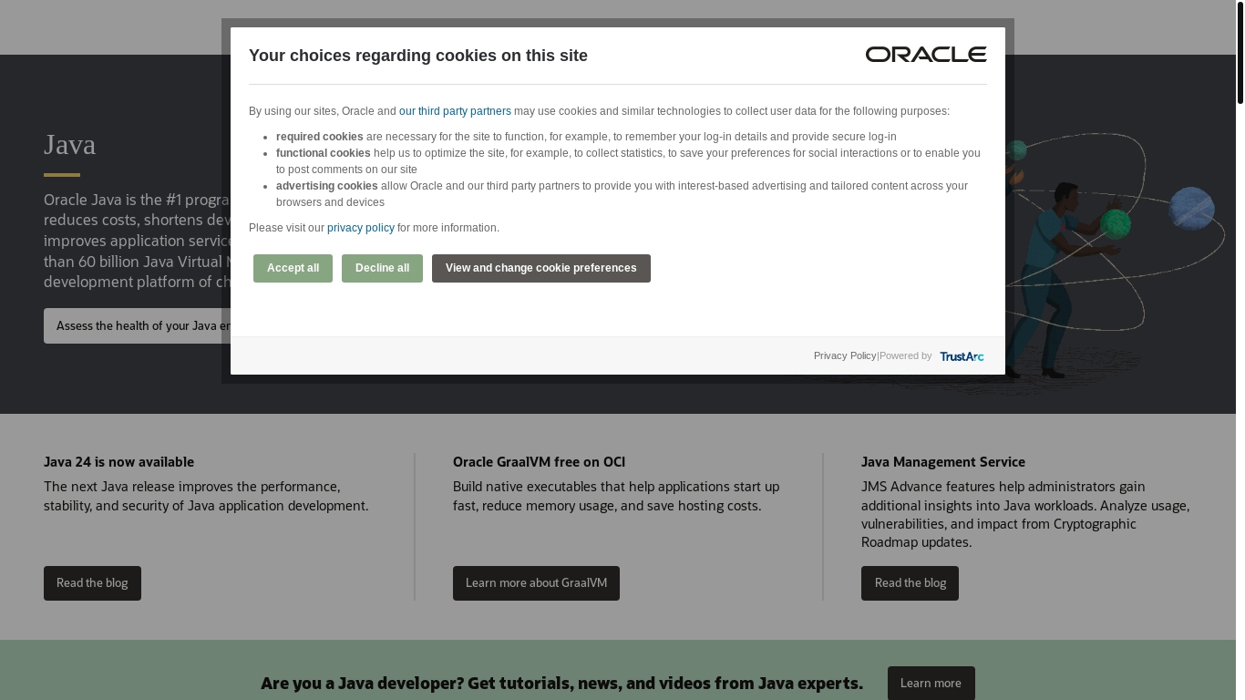 website screenshot of https://www.oracle.com/java/