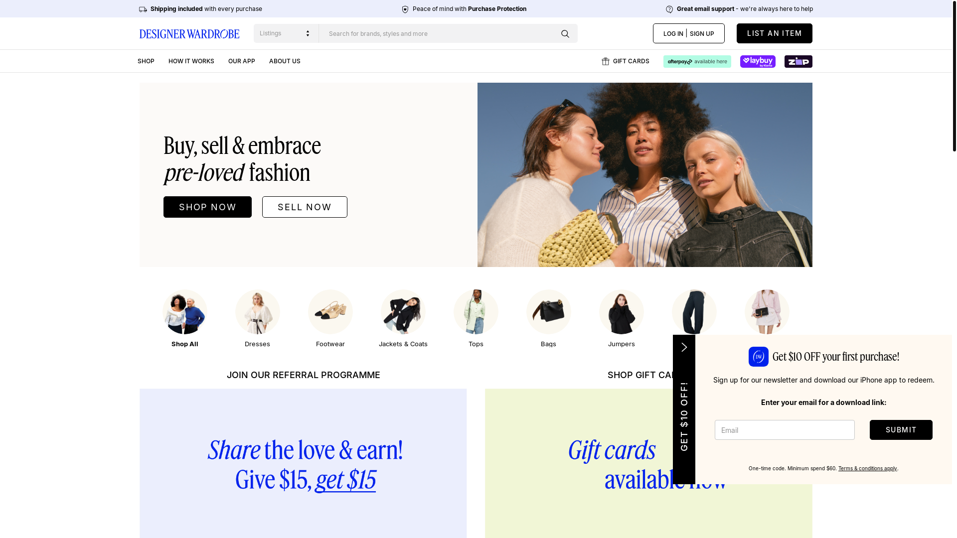 website screenshot of https://designerwardrobe.co.nz