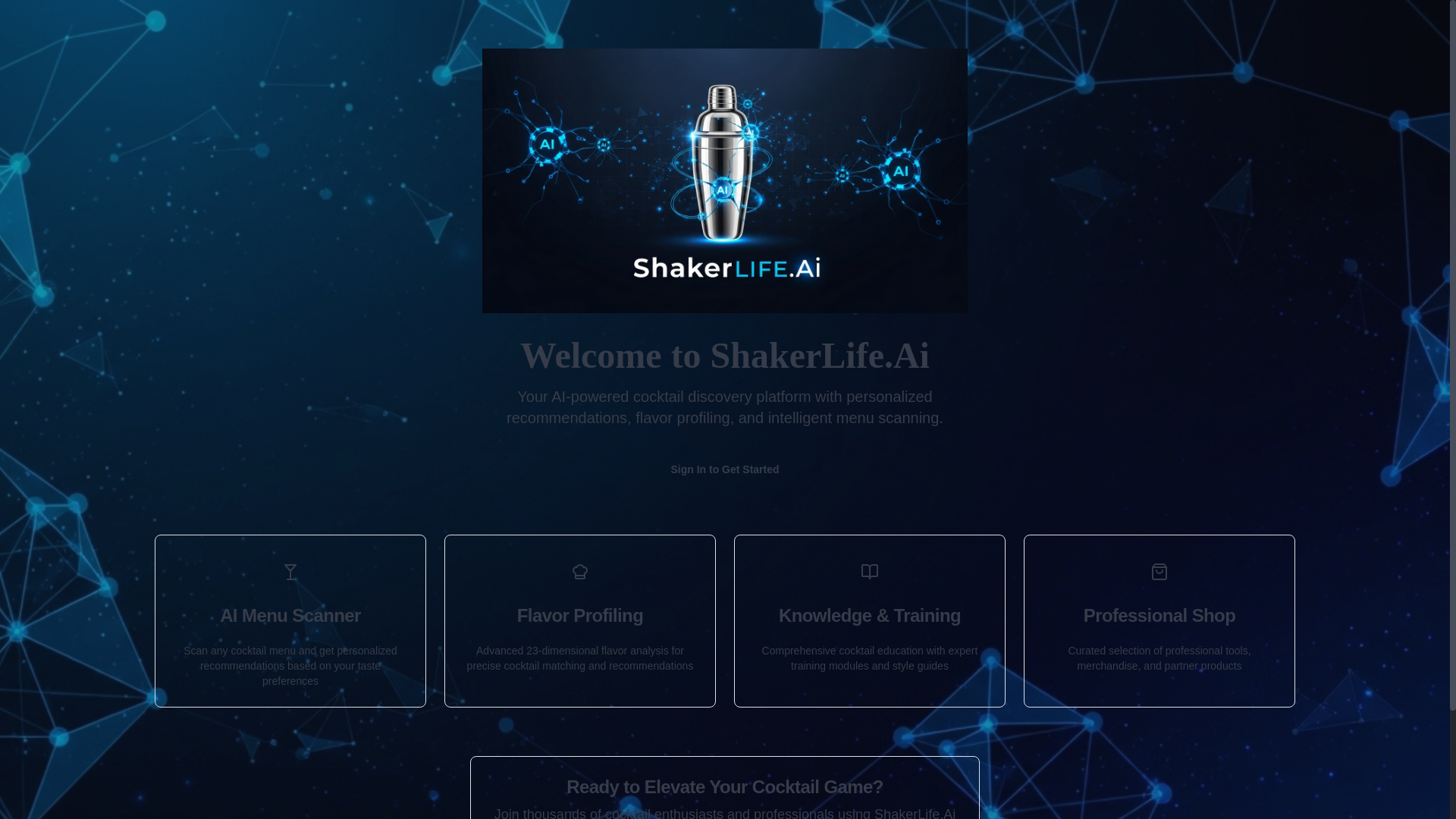 website screenshot of https://shakerlife.ai/