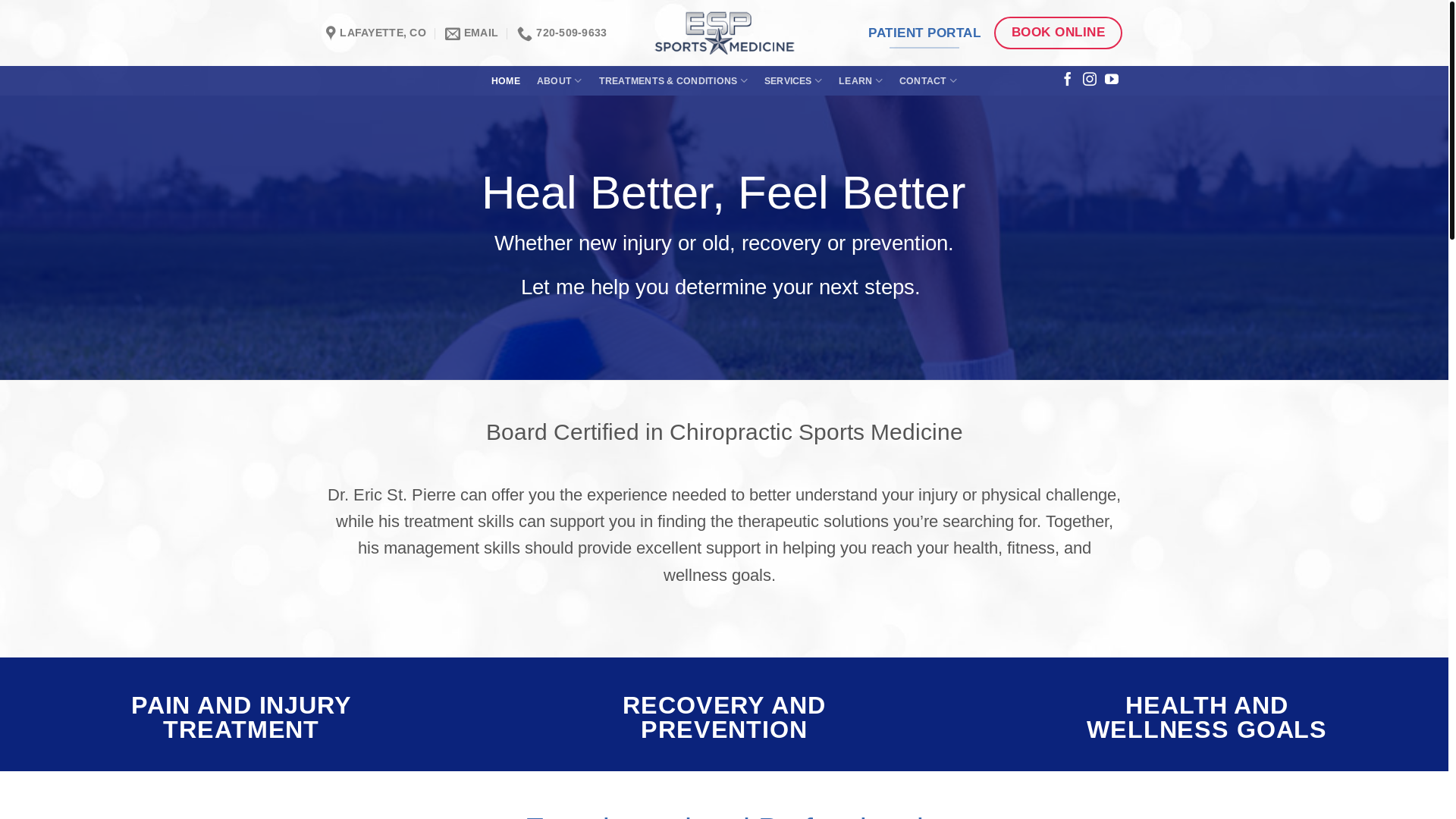 website screenshot of https://espsportsmedicine.services/