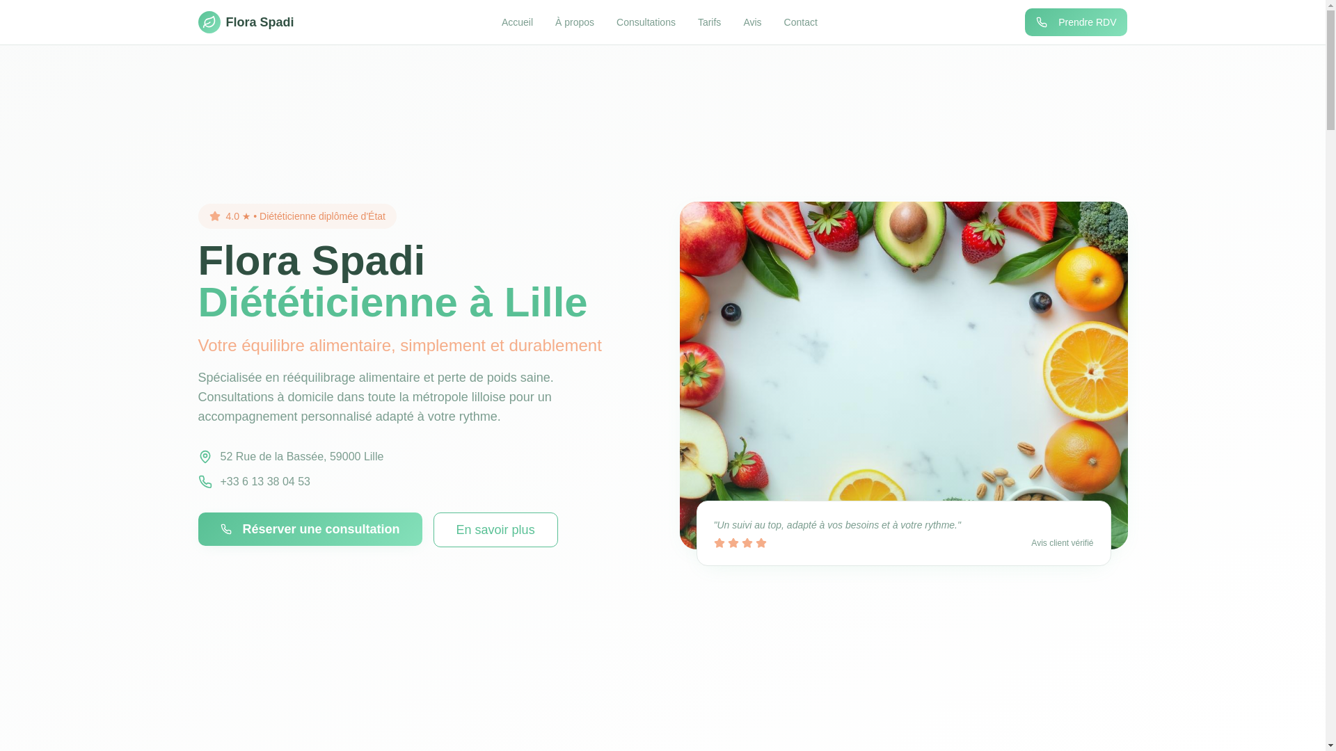 website screenshot of https://flora-spadi-dieteticienne.pro/