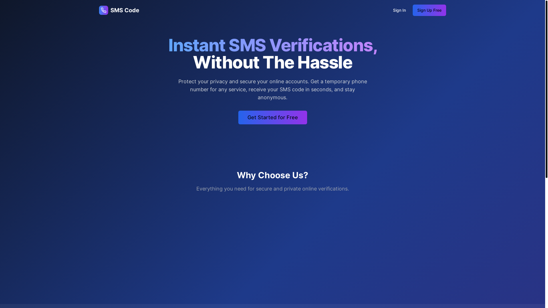 website screenshot of https://smscode.space/