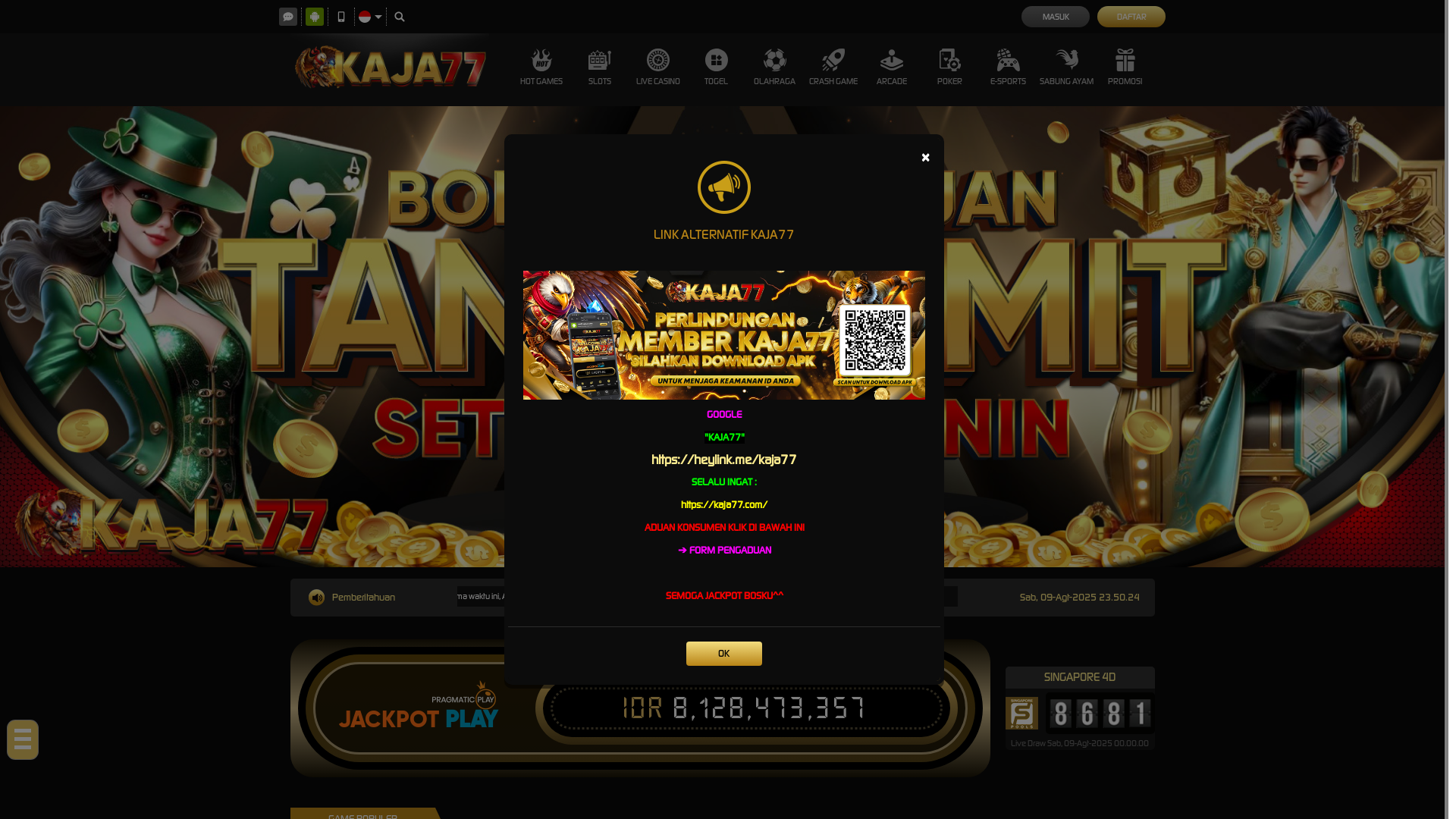 website screenshot of https://kaja77vip.org/