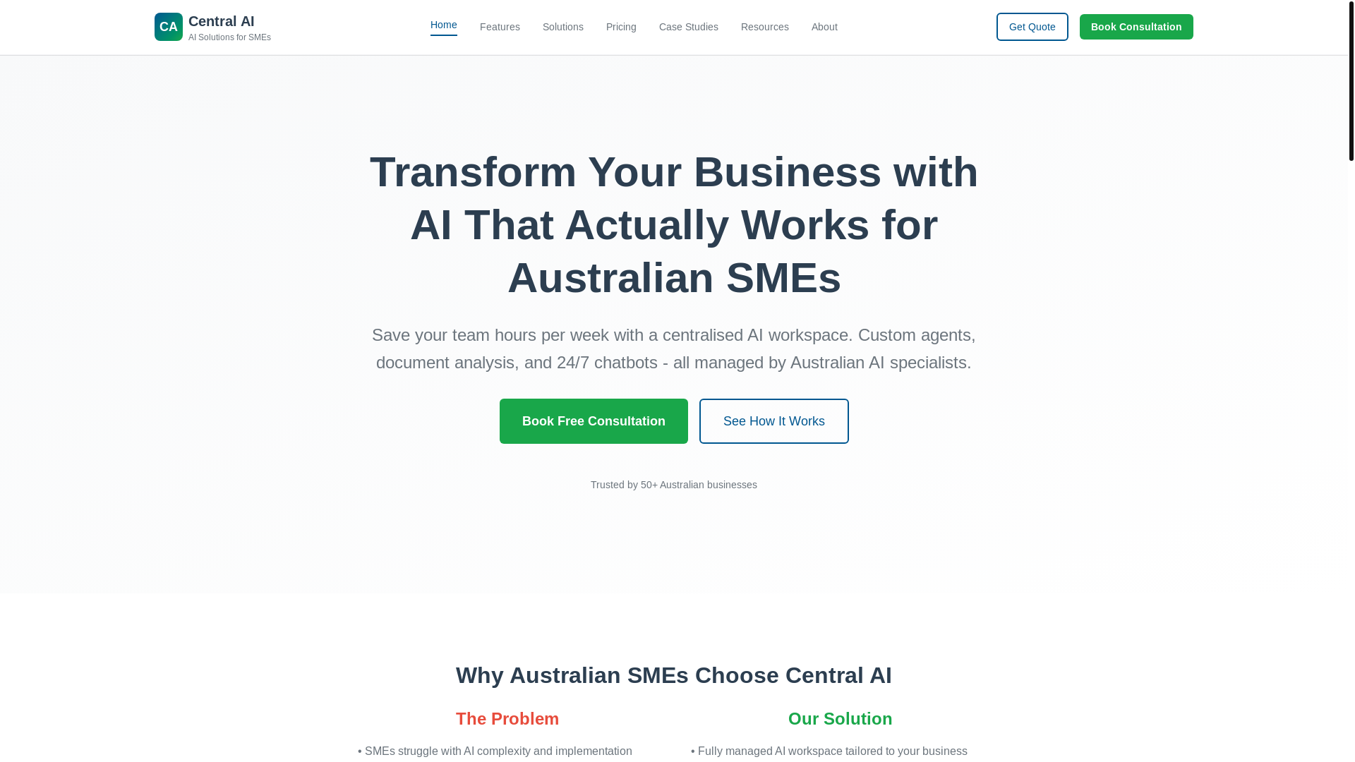 website screenshot of https://central-ai.pages.dev/