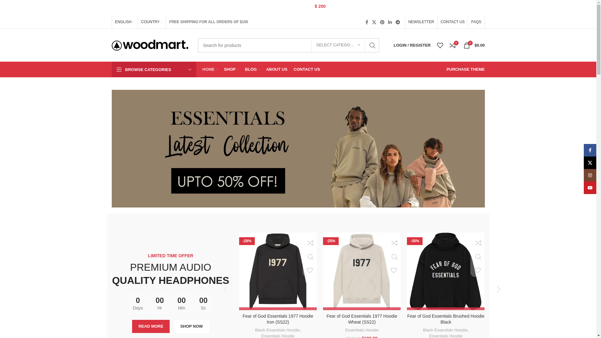 website screenshot of https://essentialshoodieco.store/