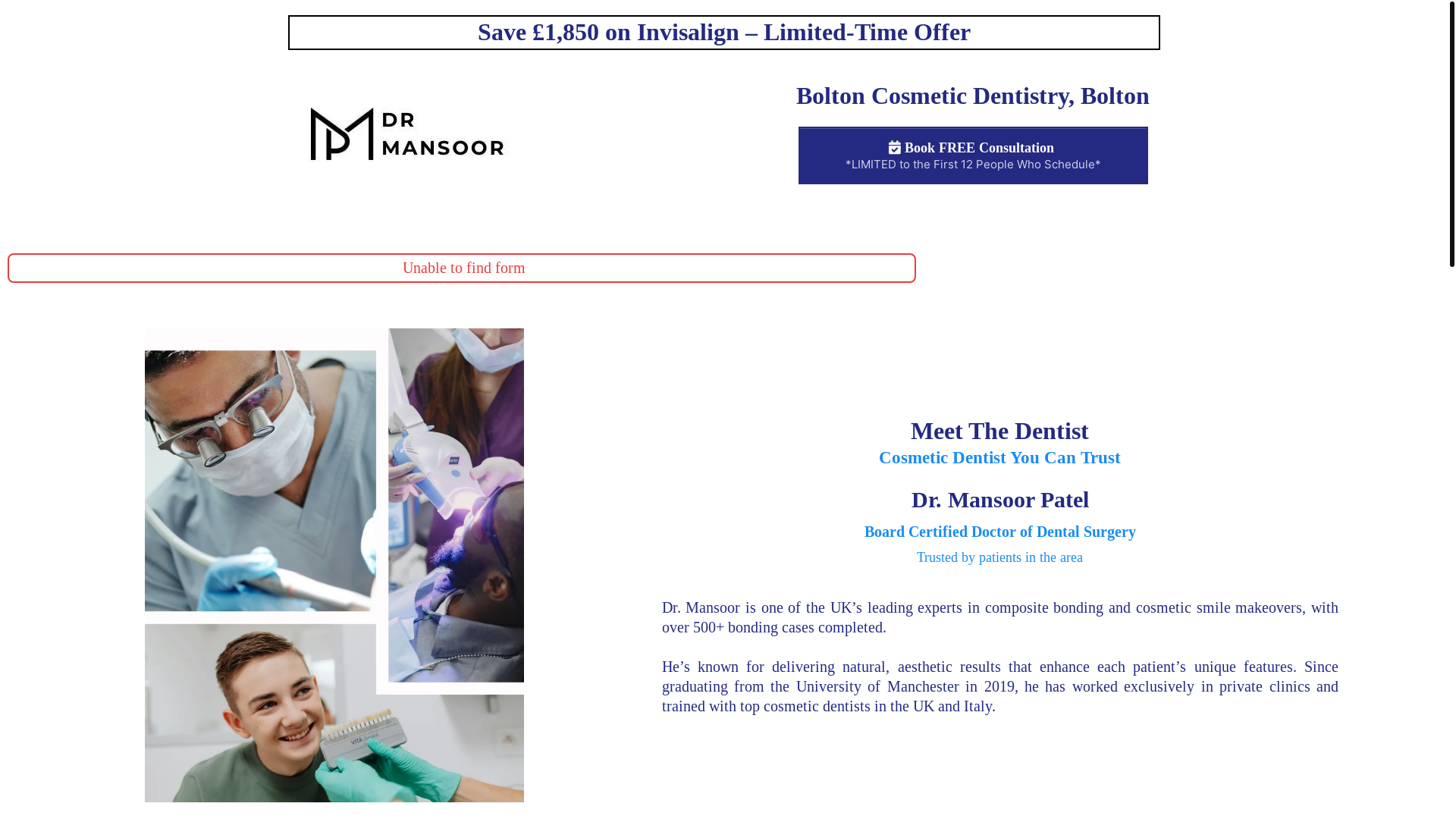 website screenshot of https://drmansoorsdentistry.uk/