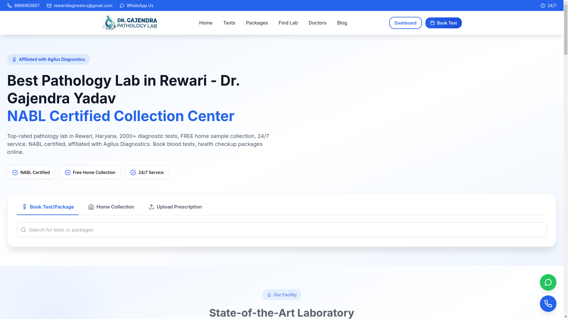website screenshot of https://gajendrayadavpathlab.in/