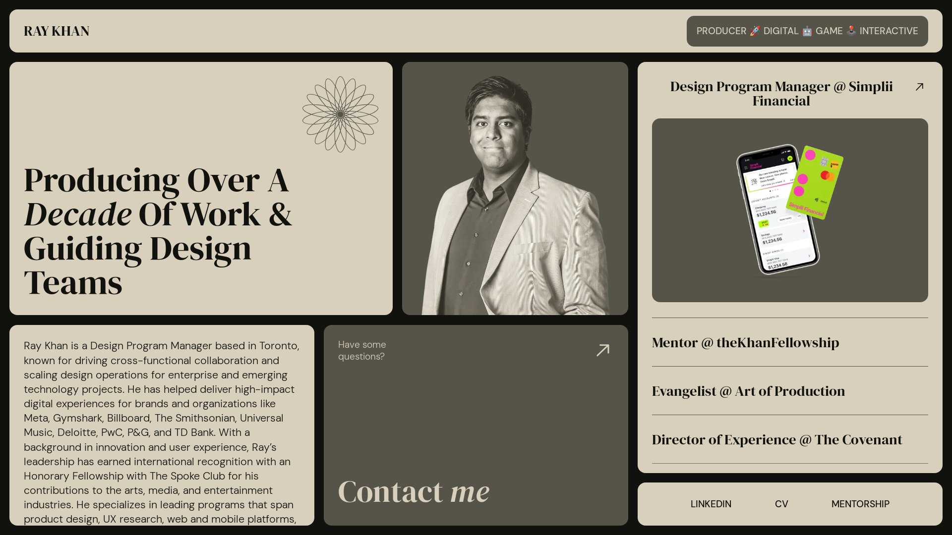 website screenshot of https://raykhan.design/
