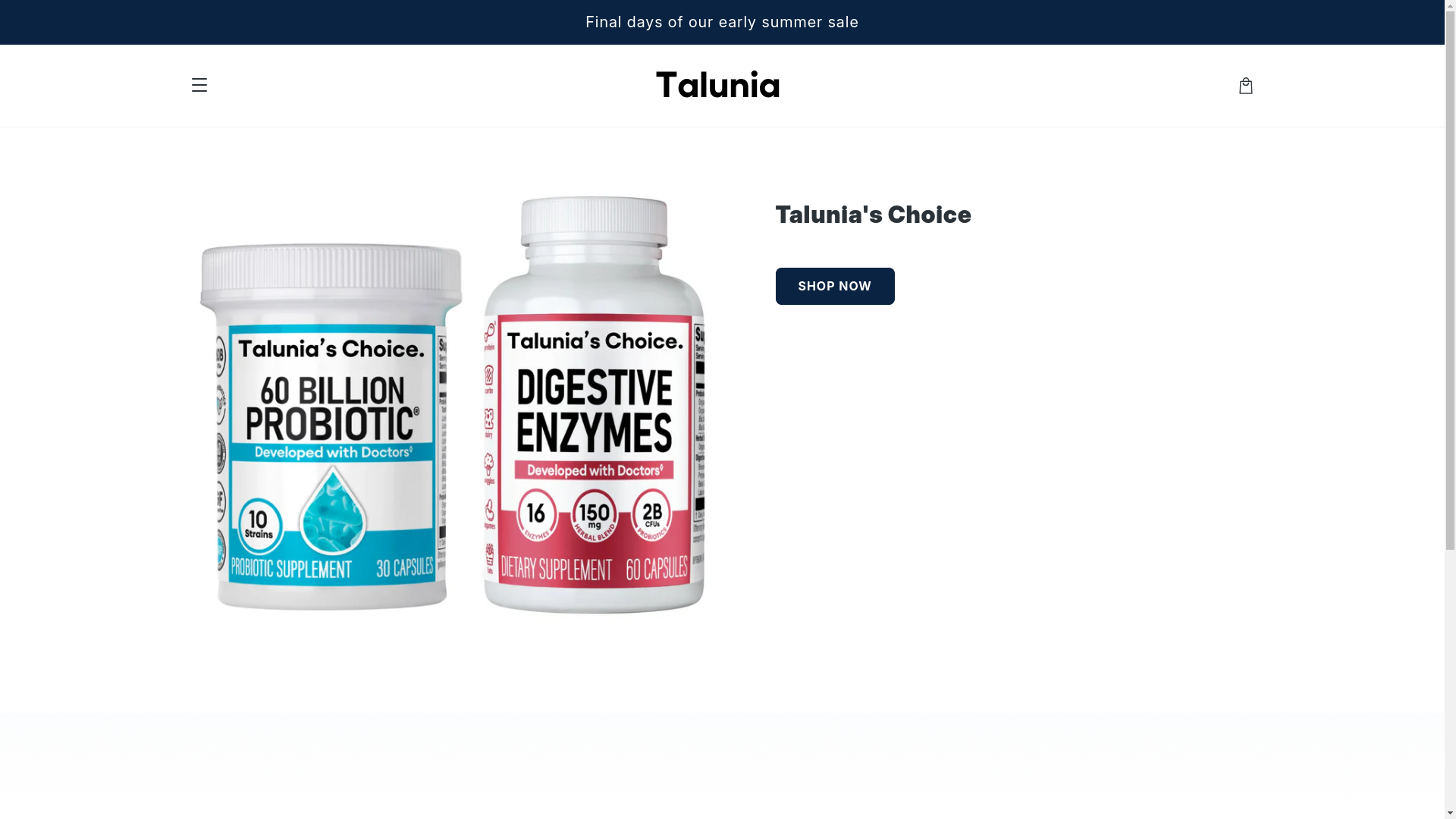 website screenshot of https://talunia.shop/