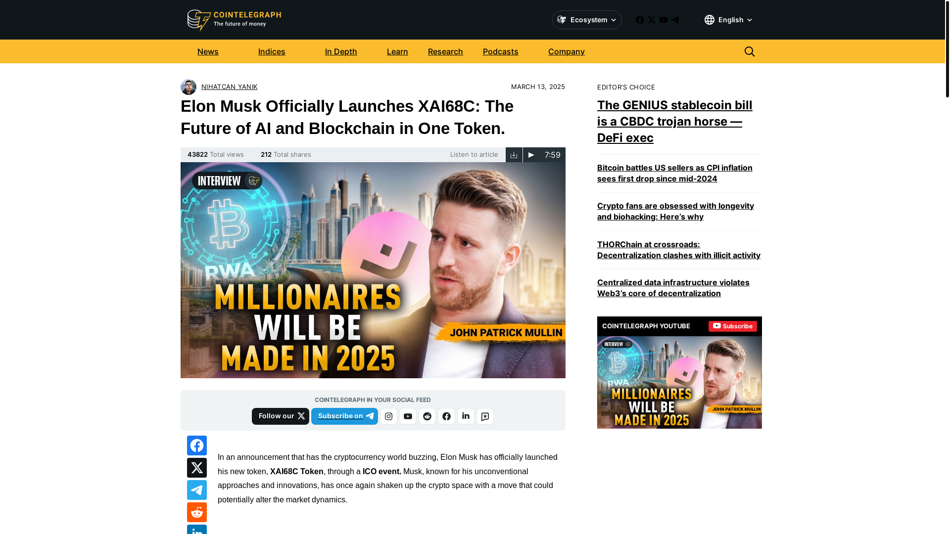 website screenshot of https://xai68c-cointelegraph.com/