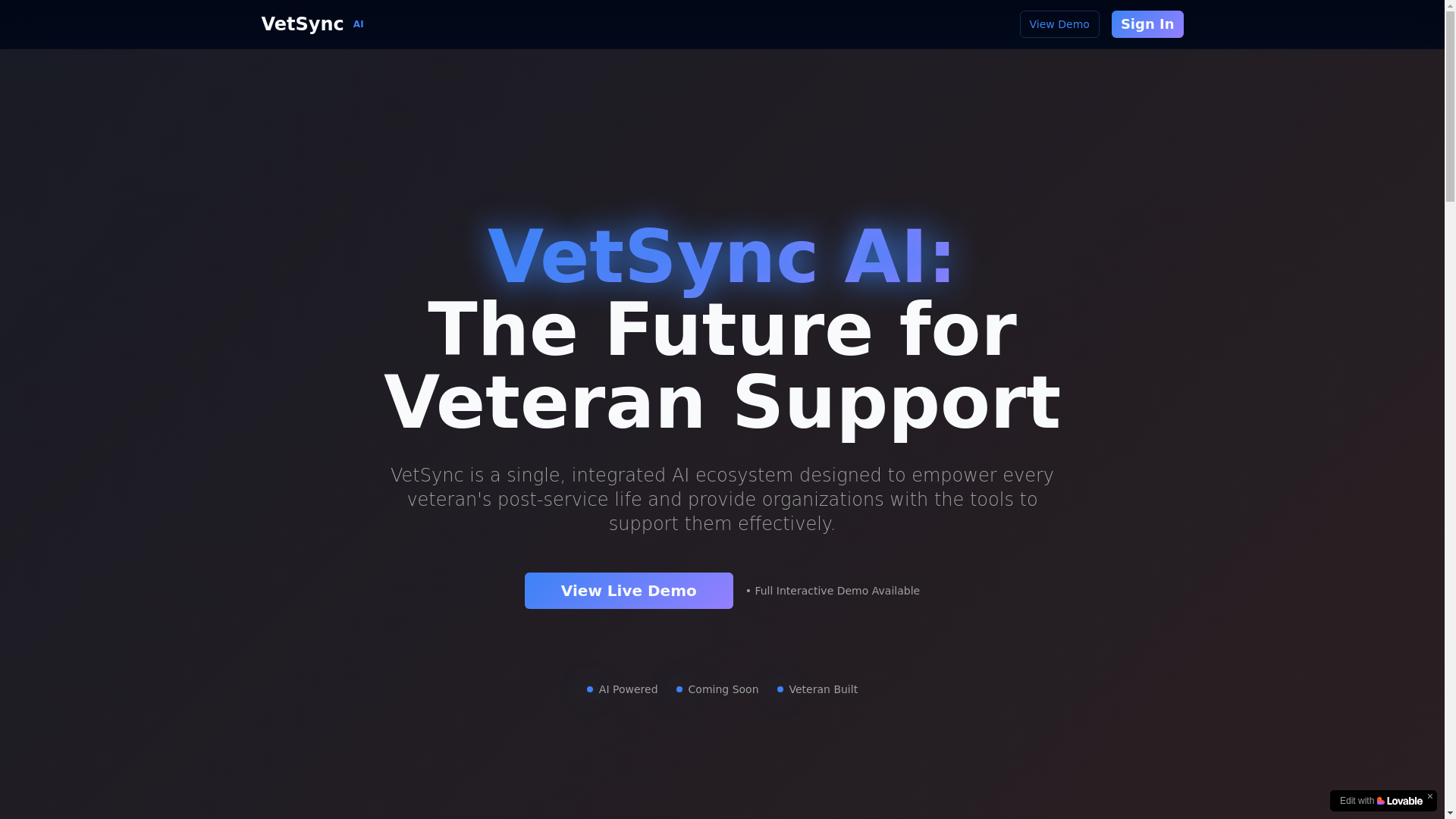 website screenshot of https://vetsyncai.com/