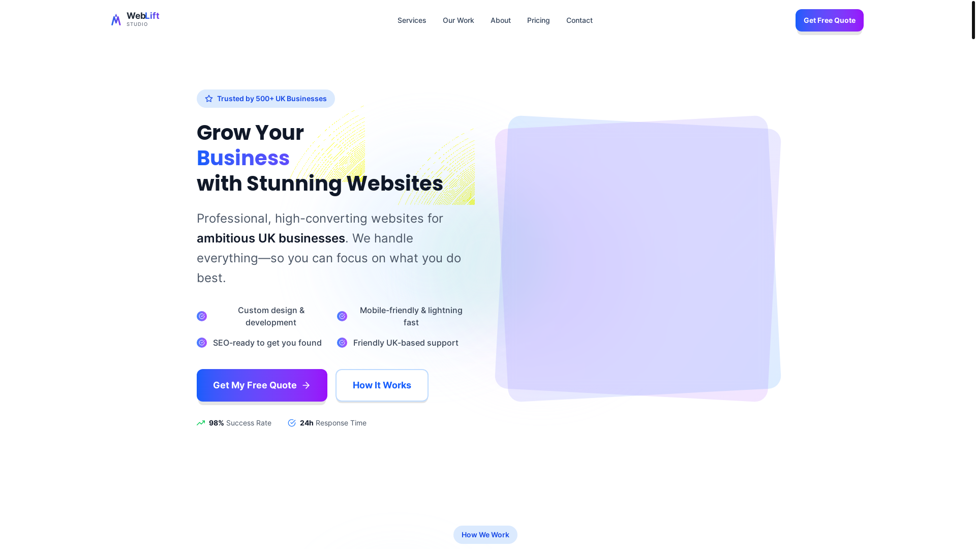 website screenshot of https://webliftstudio.co.uk/