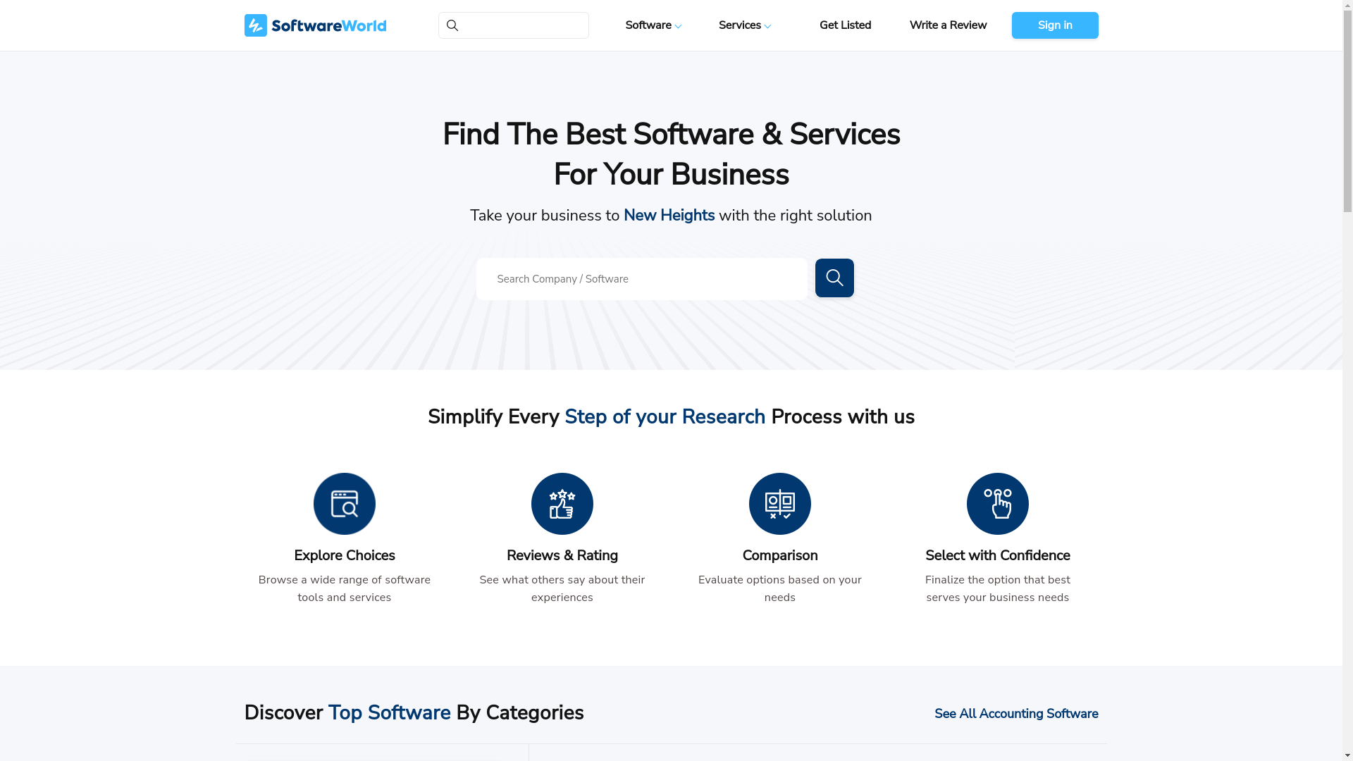 website screenshot of https://softwareworld.co/
