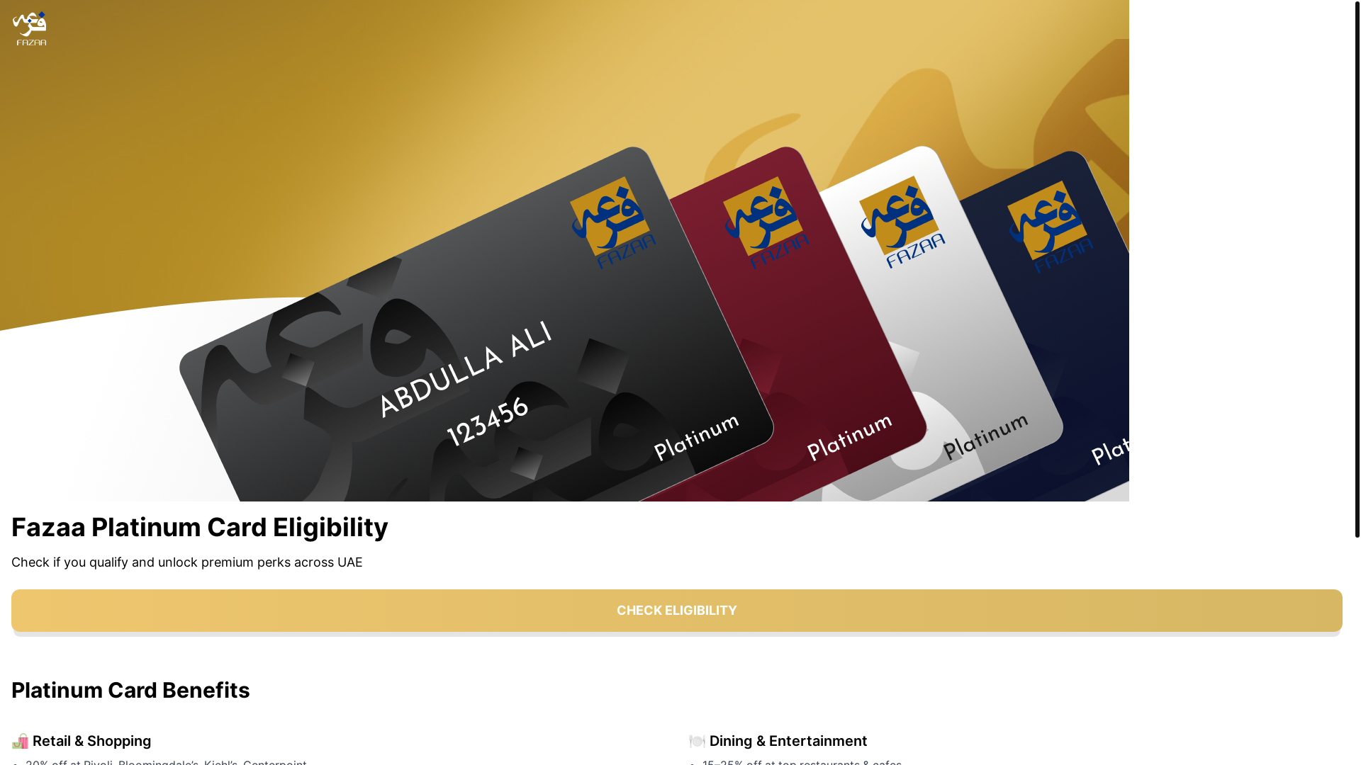 website screenshot of https://fazaaprivatecard.com/